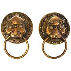 Retro Pair of Bronze Door Knockers Warrior Motif 8.25" 