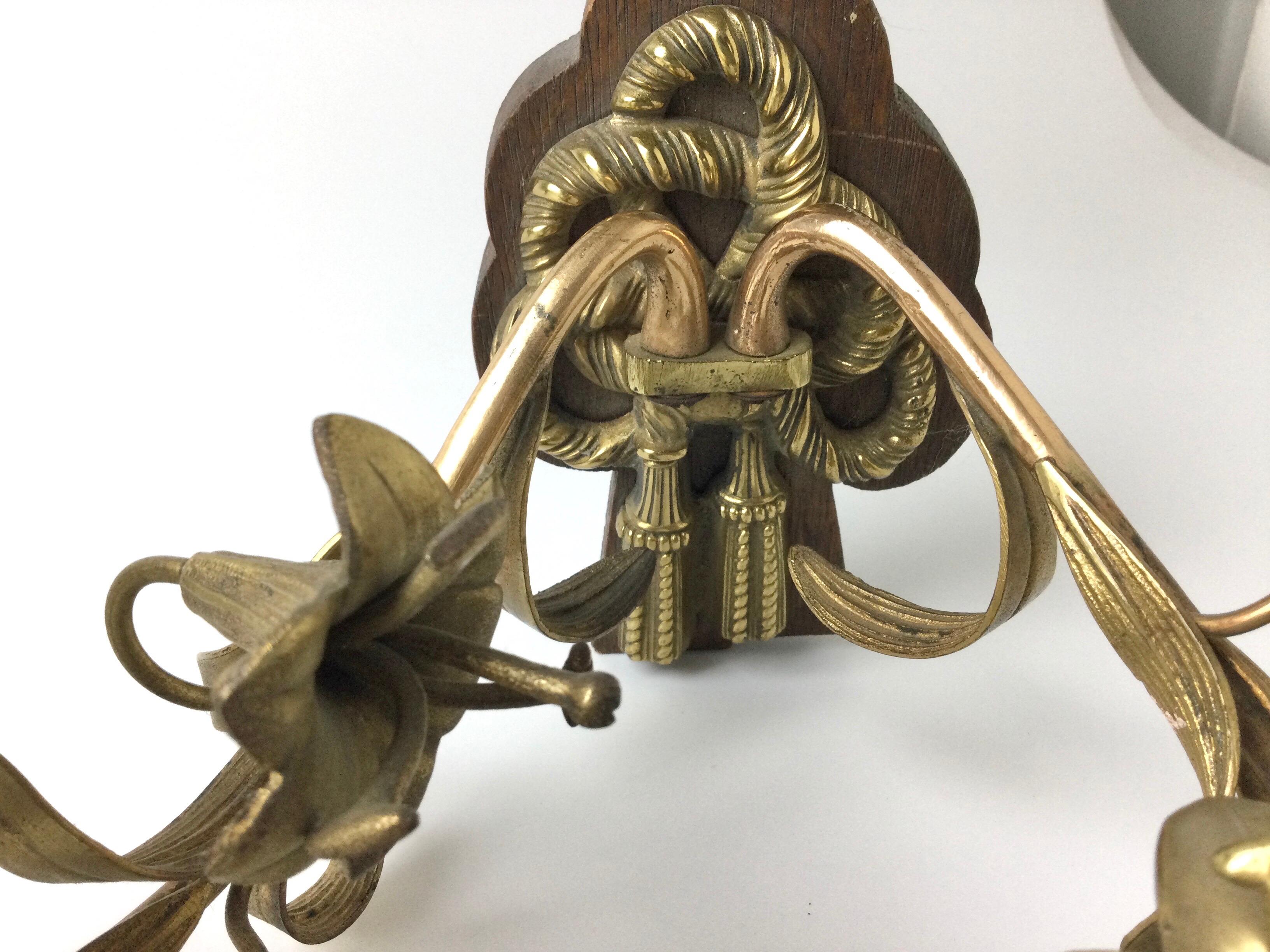 Pair of Brass Double Arm Floral Candle Wall Sconces For Sale 1