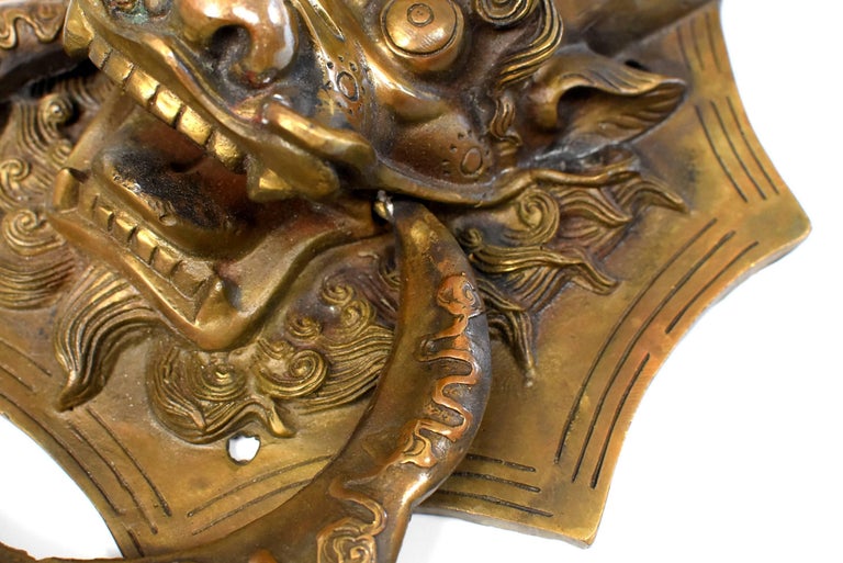 Pair of Brass Dragon Door Knockers, Medium For Sale at 1stdibs