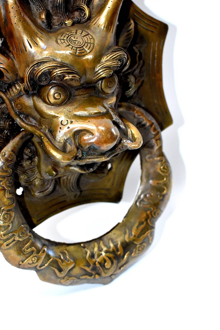 Pair of Brass Dragon Door Knockers, Medium For Sale at 1stdibs