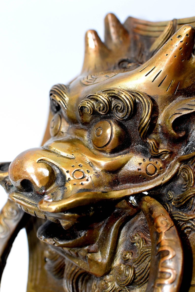 Pair of Brass Dragon Door Knockers, Medium For Sale at 1stdibs