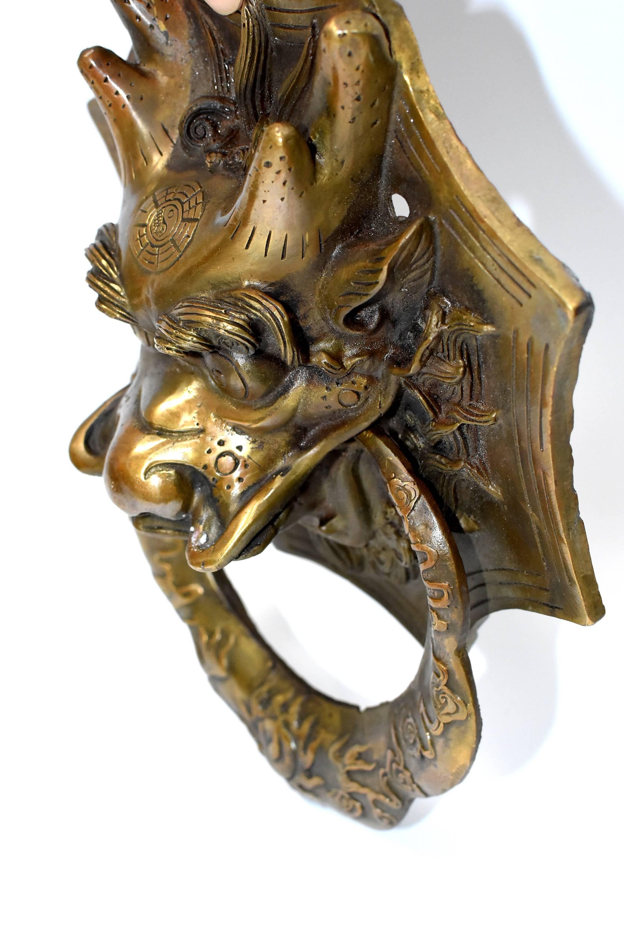 Pair of Brass Dragon Door Knockers, Medium 15