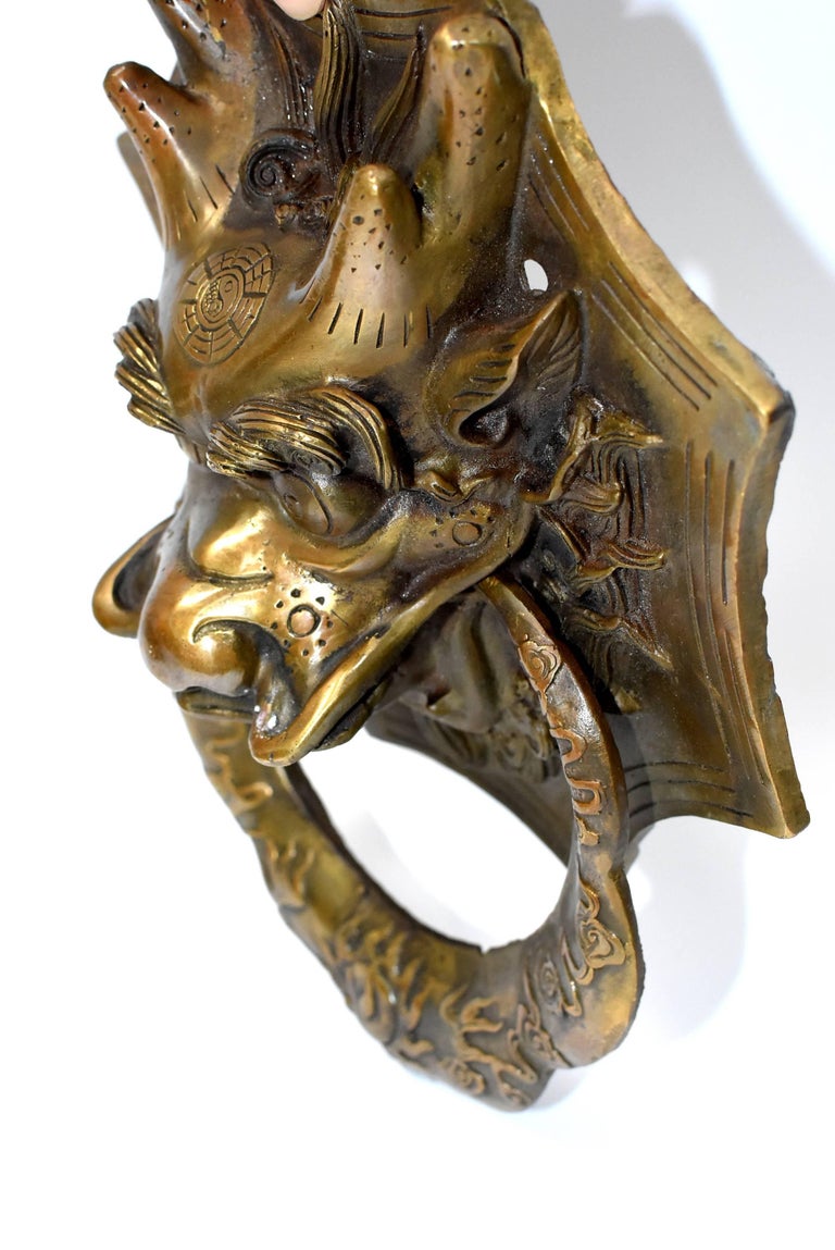Pair of Brass Dragon Door Knockers, Medium For Sale at 1stdibs