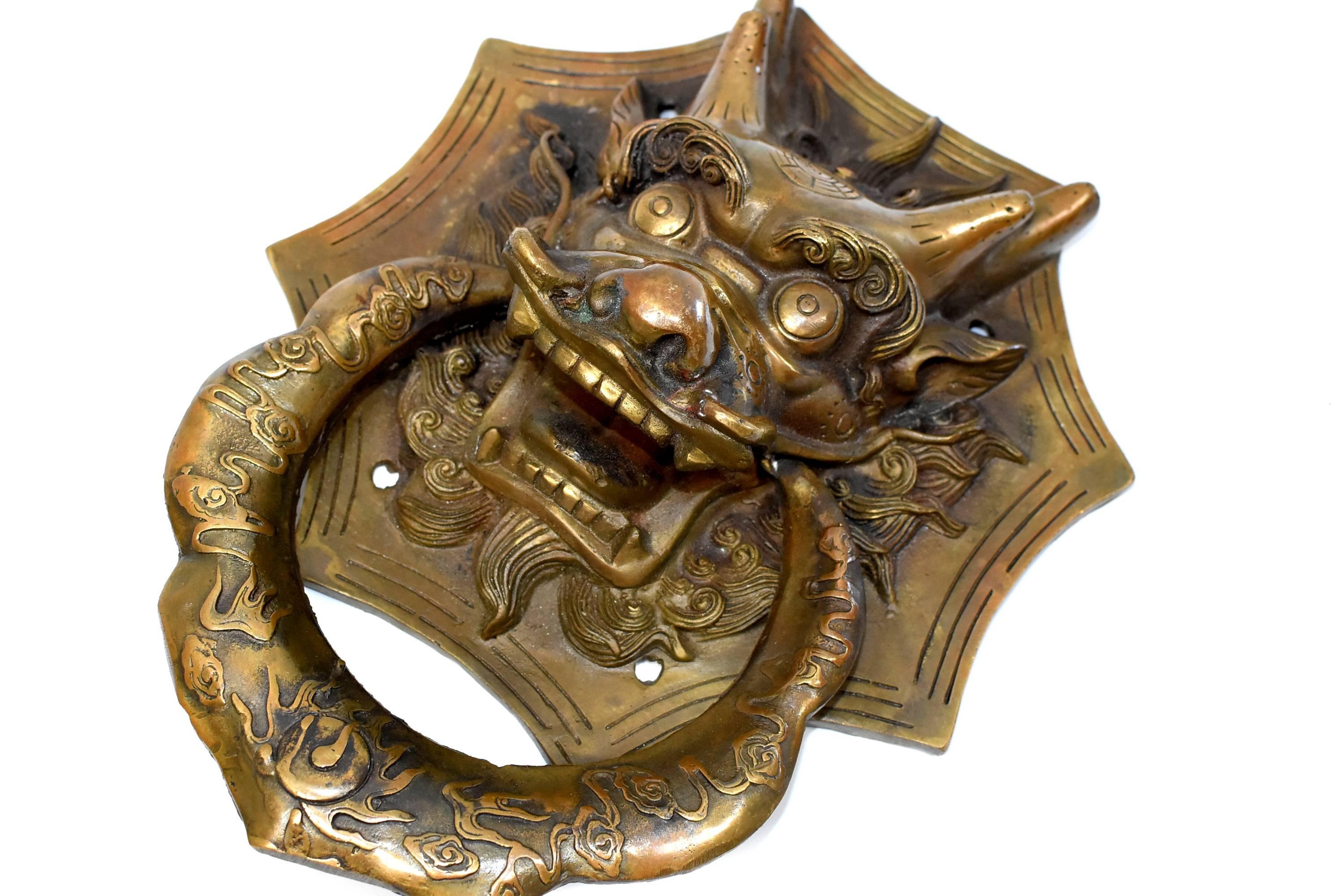 Pair of Brass Dragon Door Knockers, Medium 3