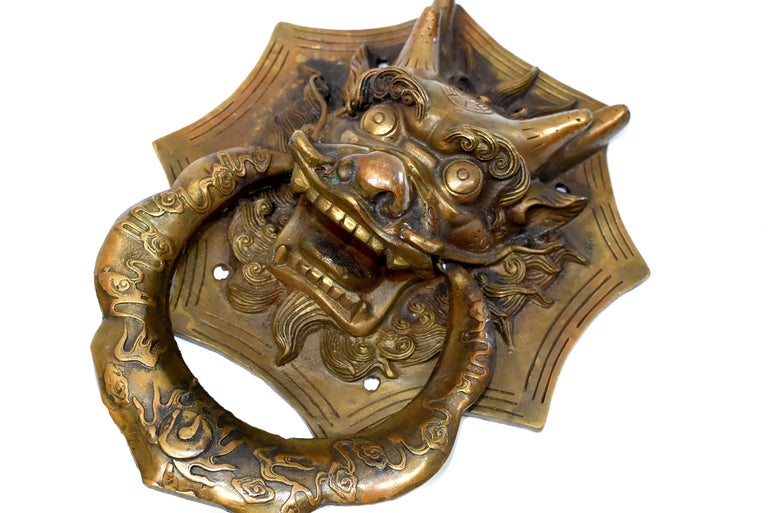 Pair of Brass Dragon Door Knockers, Medium For Sale at 1stdibs