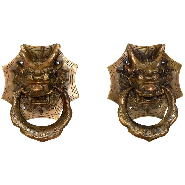 Pair of Brass Dragon Door Knockers, Medium For Sale at 1stdibs