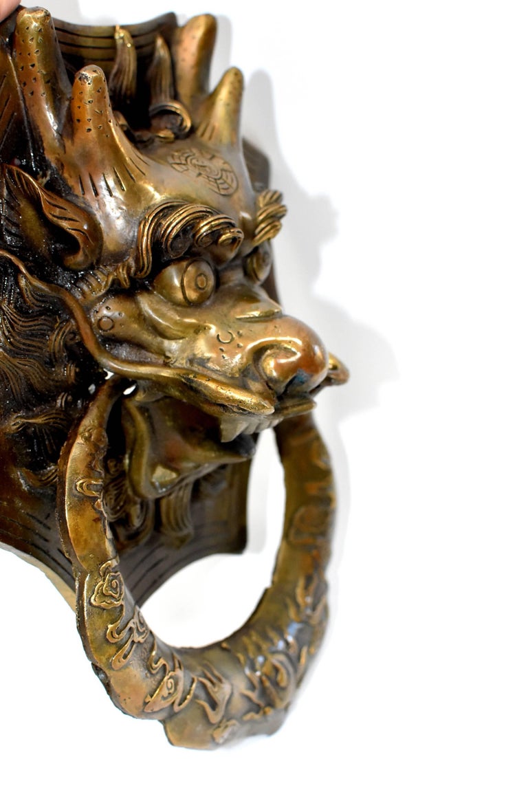 Pair of Brass Dragon Door Knockers, Small at 1stDibs