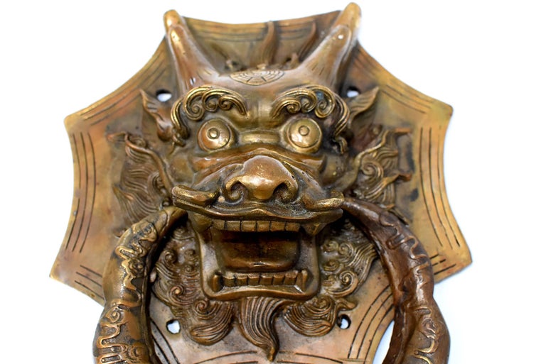 Pair of Brass Dragon Door Knockers, Small at 1stDibs