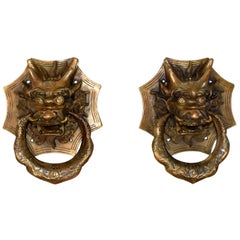 Pair of Brass Dragon Door Knockers, Small