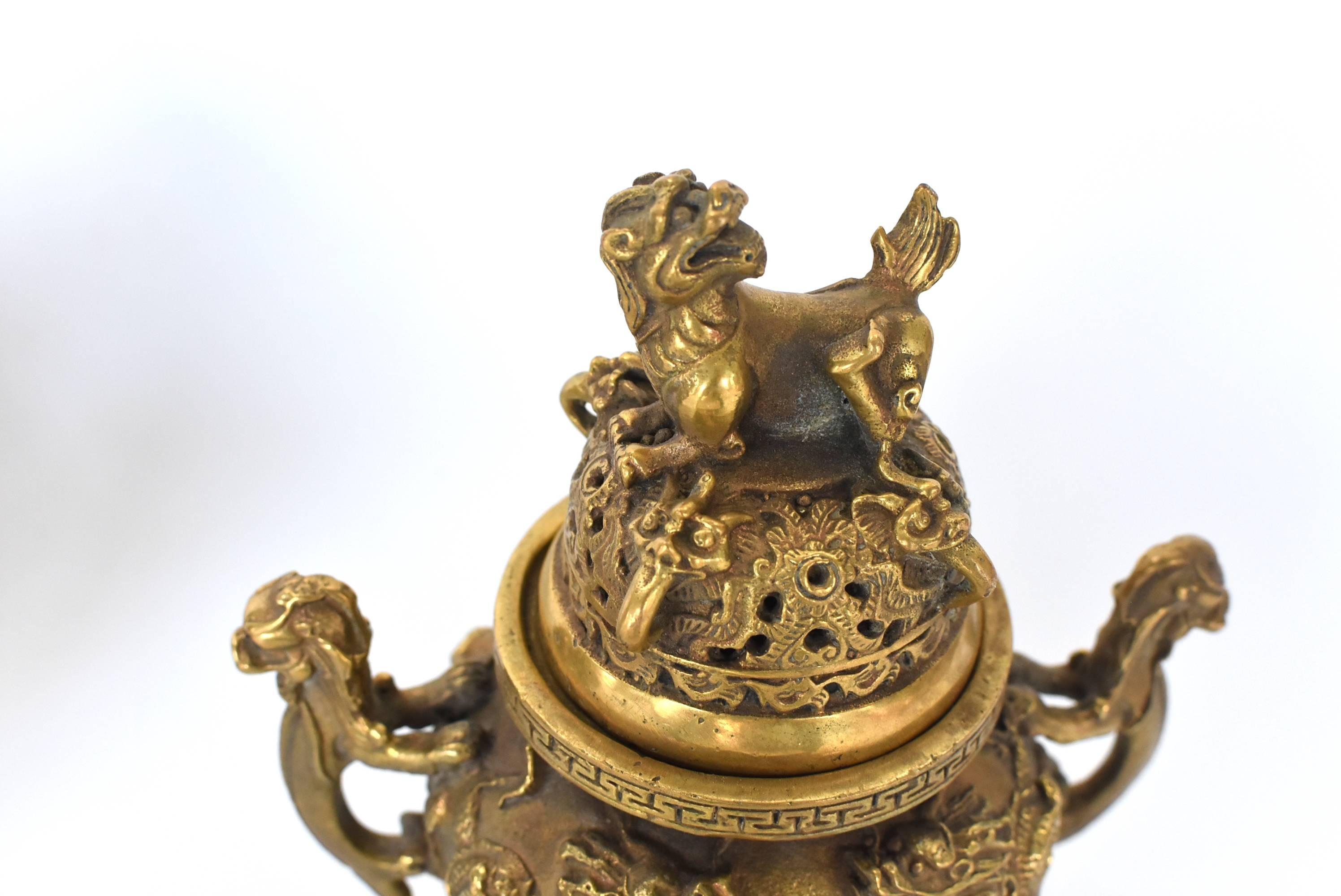 Pair of Brass Dragon Incense Burners 9