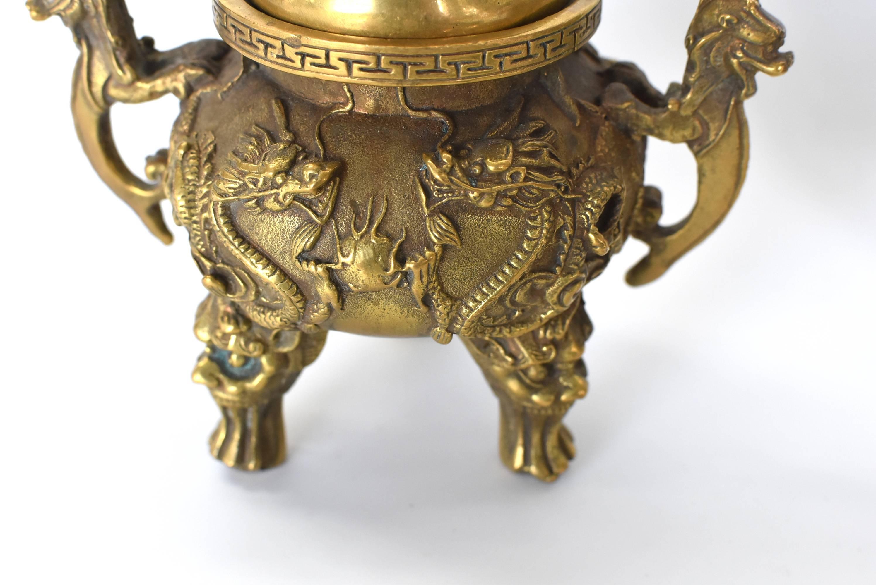 Pair of Brass Dragon Incense Burners 10
