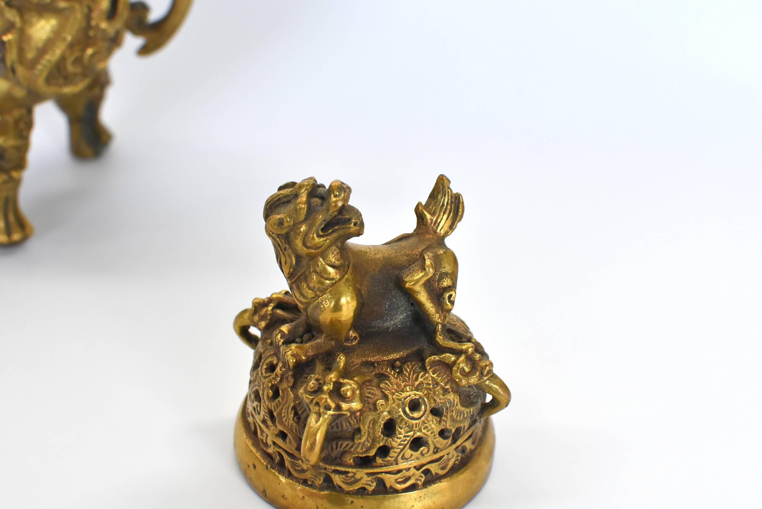 Pair of Brass Dragon Incense Burners 12