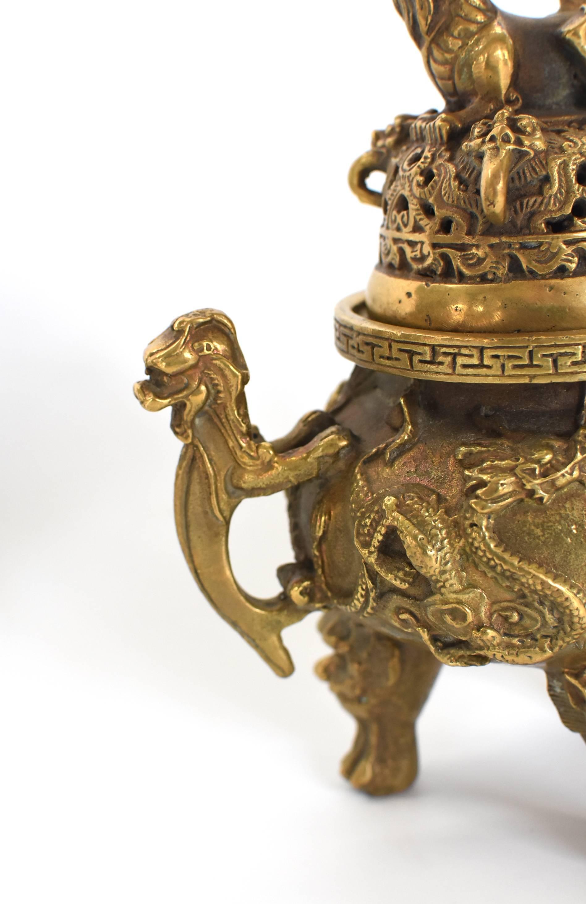 Pair of Brass Dragon Incense Burners 13