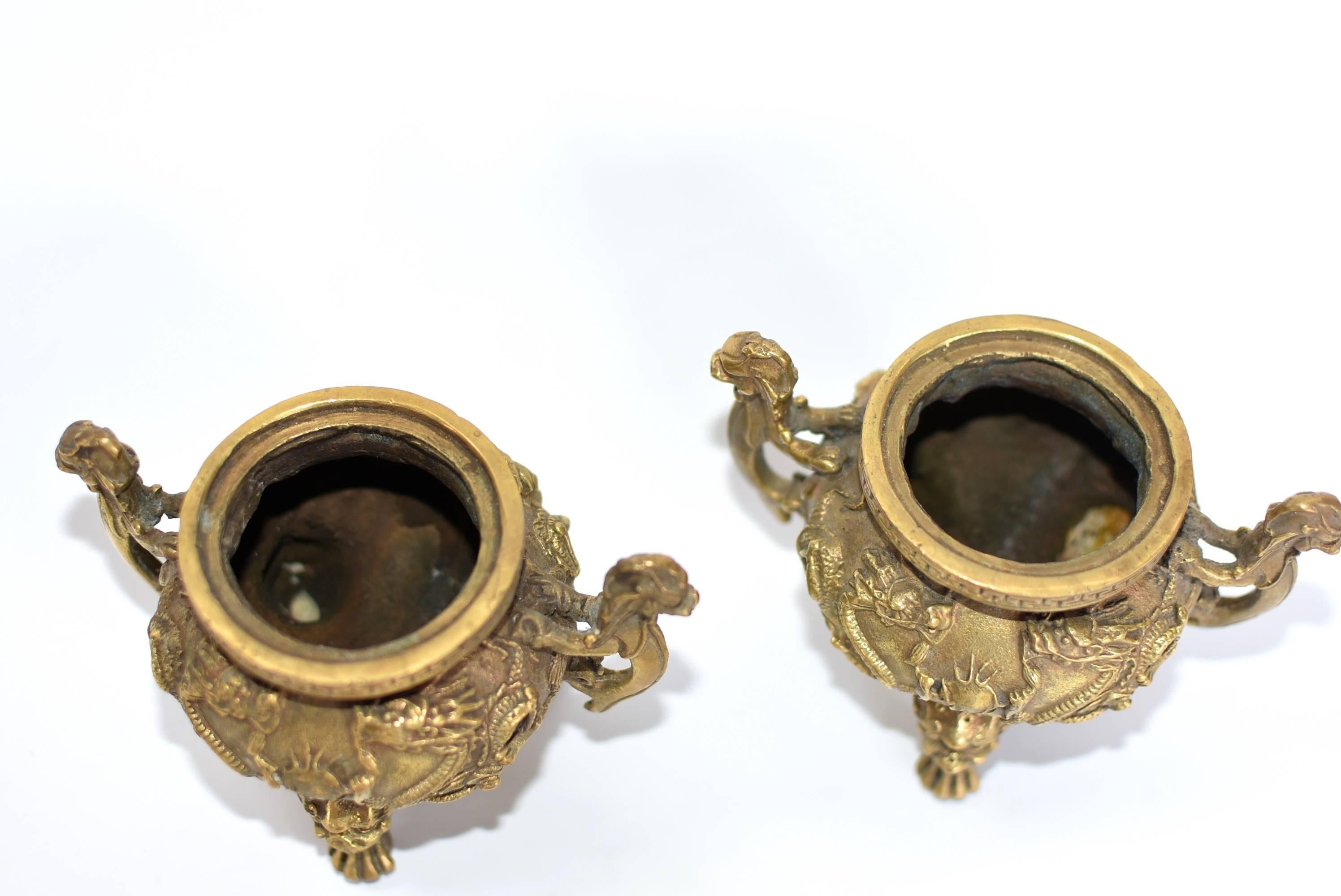 Pair of Brass Dragon Incense Burners 14