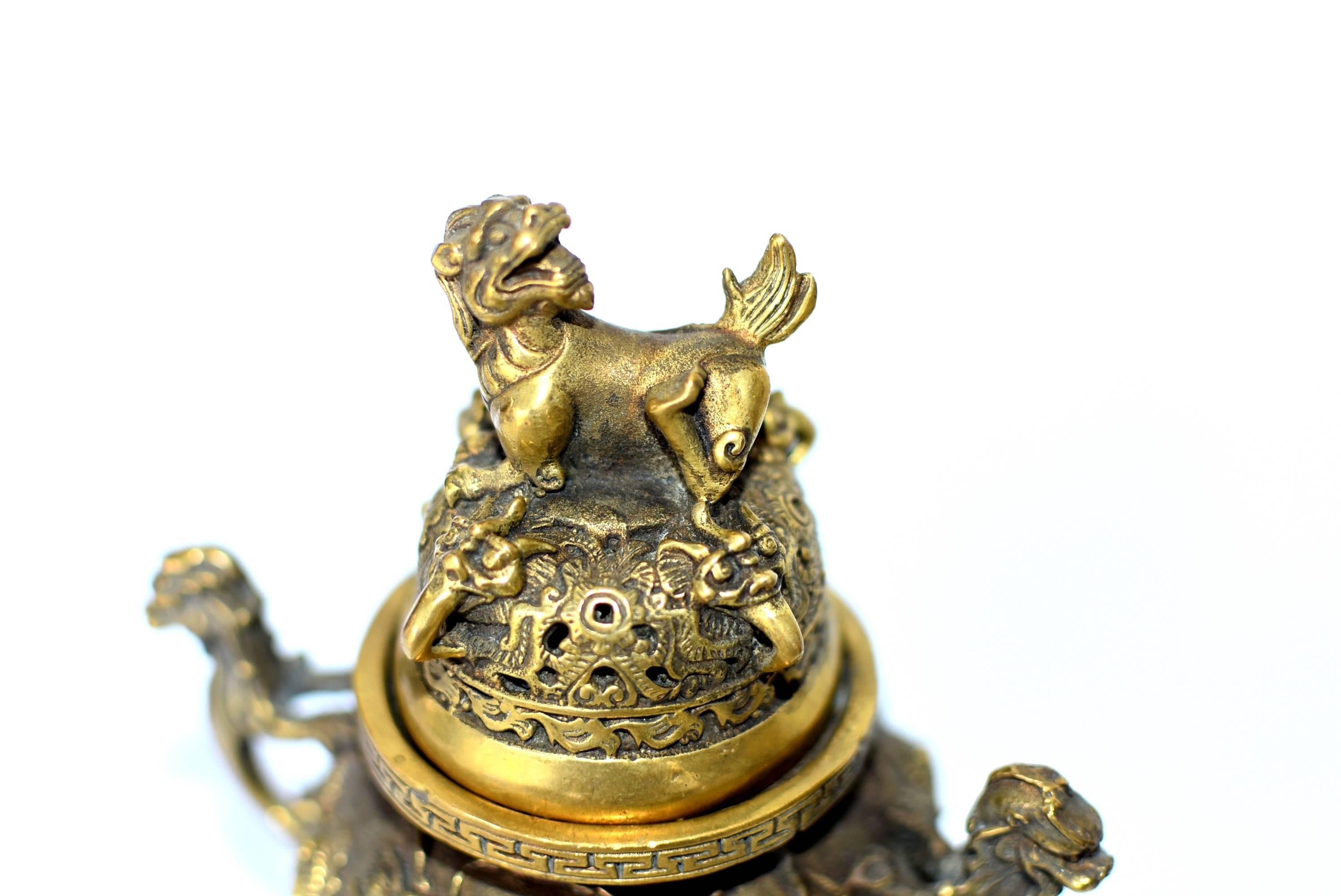 Contemporary Pair of Brass Dragon Incense Burners