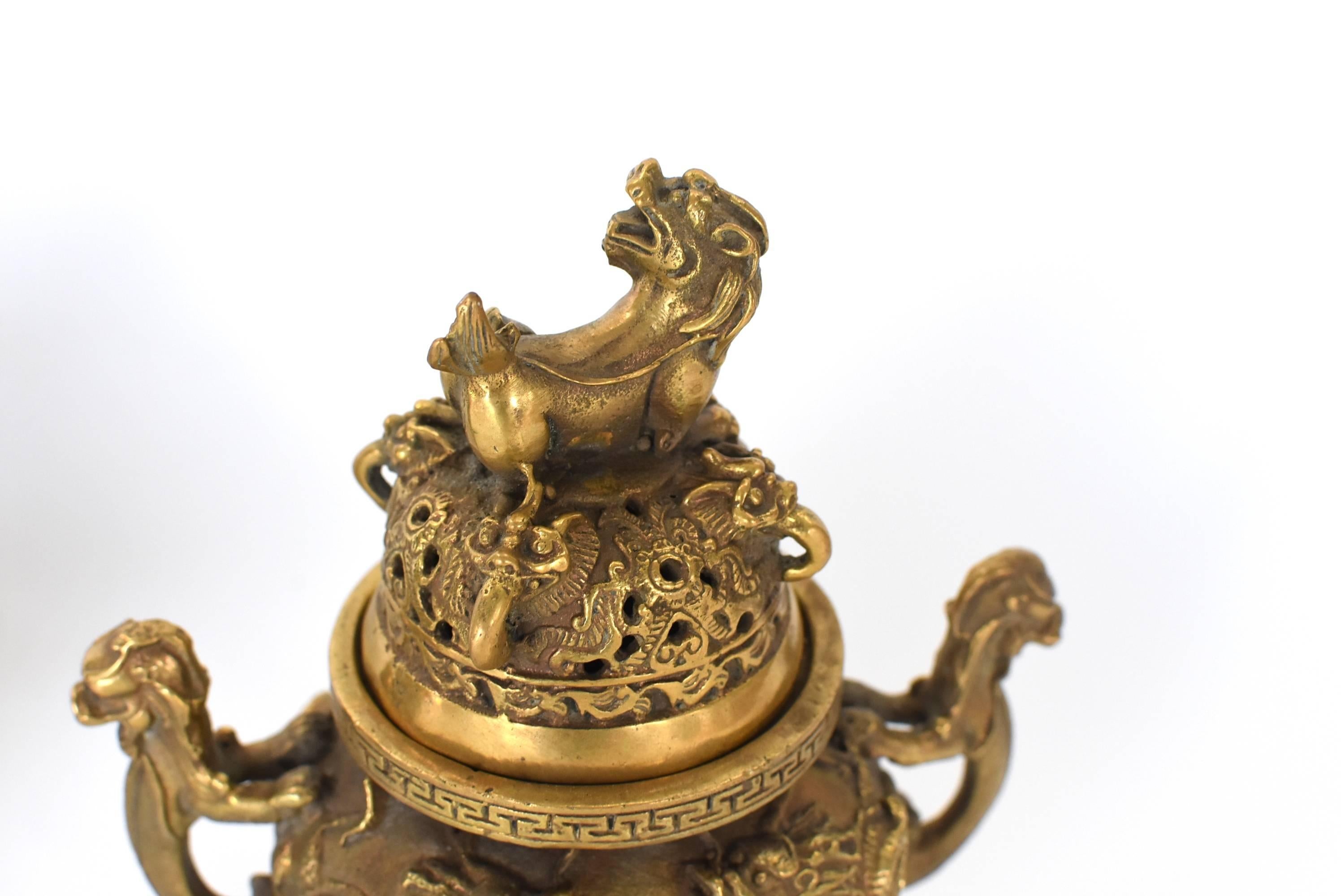 Pair of Brass Dragon Incense Burners 1