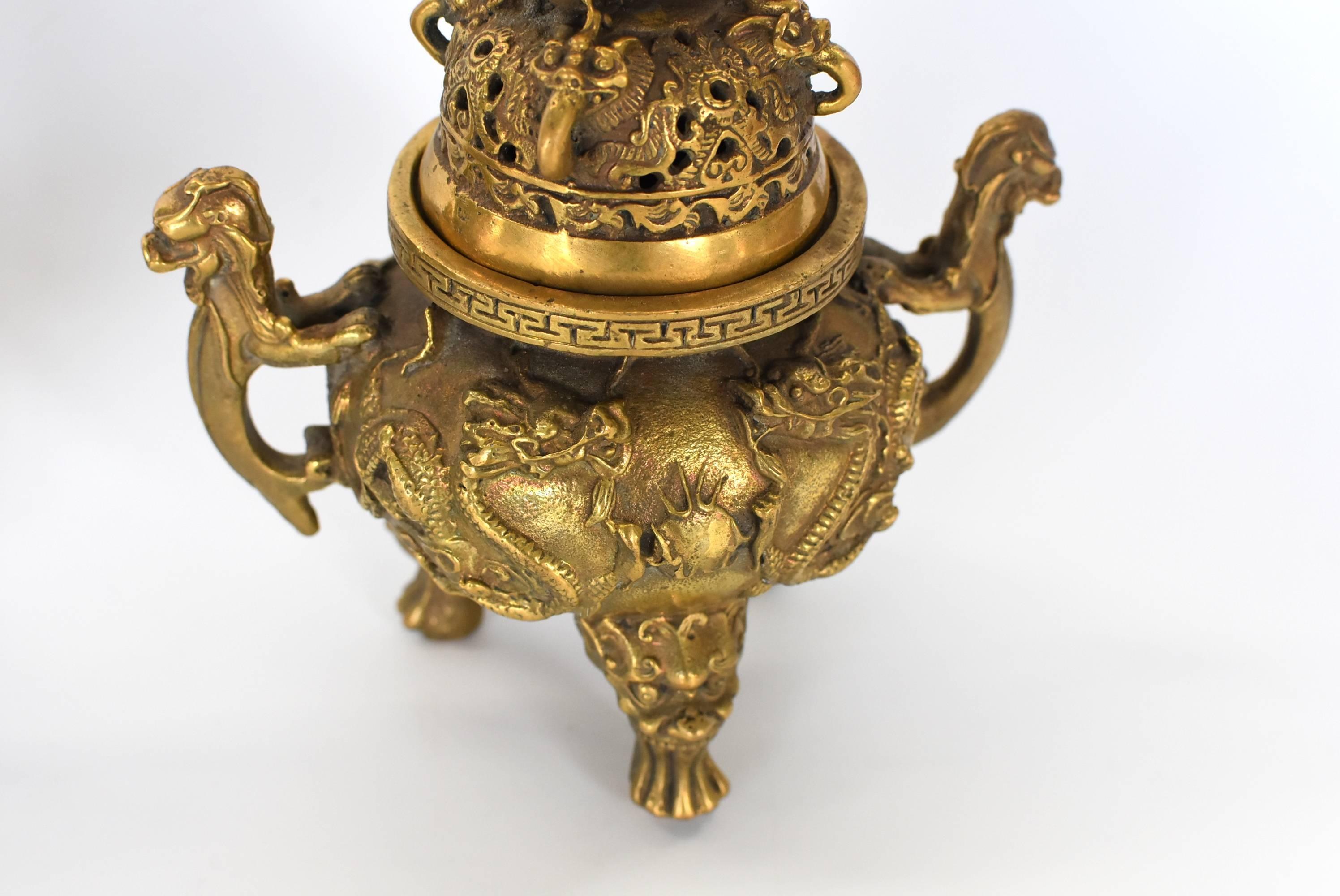 Pair of Brass Dragon Incense Burners 2