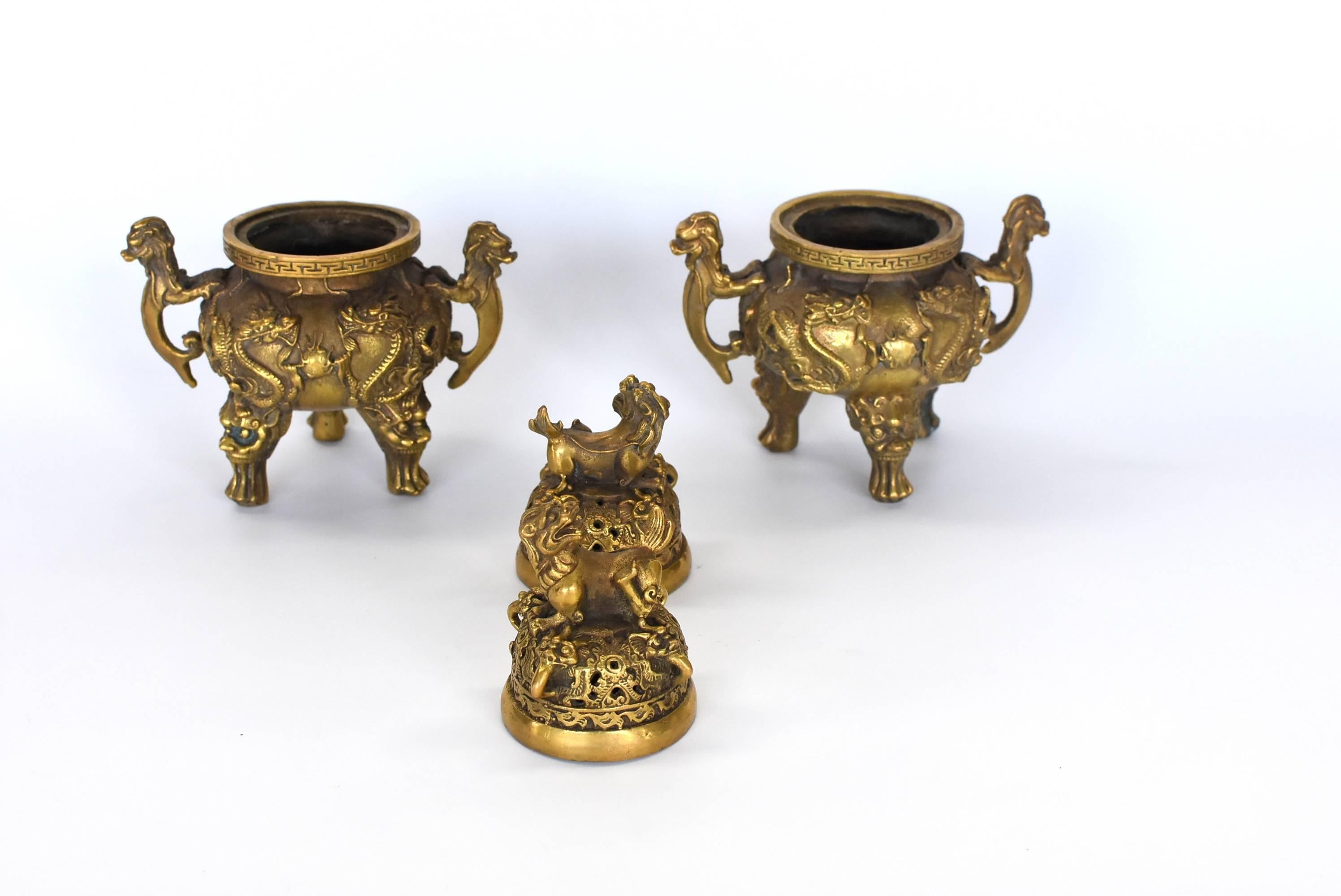 Pair of Brass Dragon Incense Burners 3