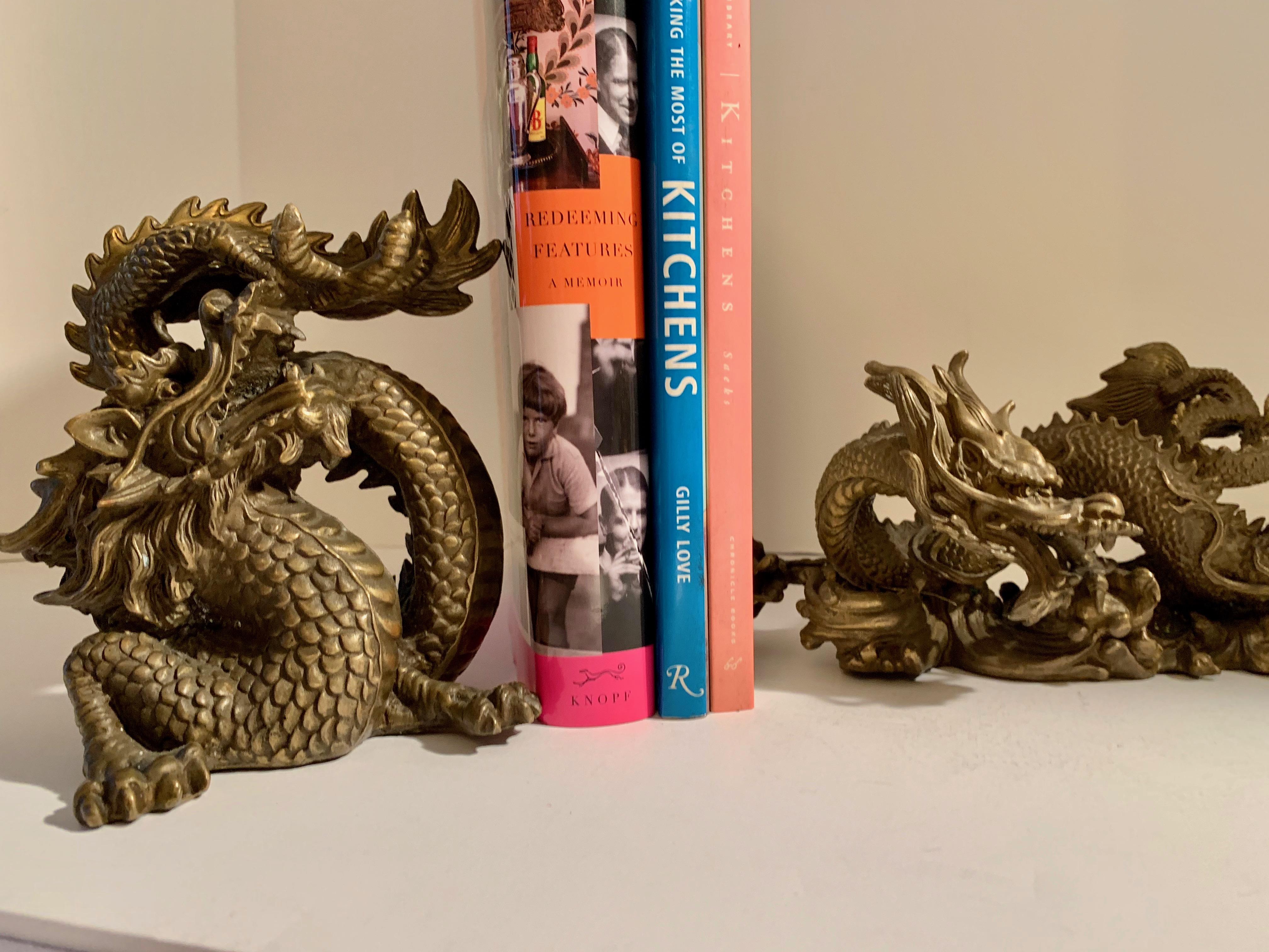 Pair of Brass Dragons Chasing Ball 3