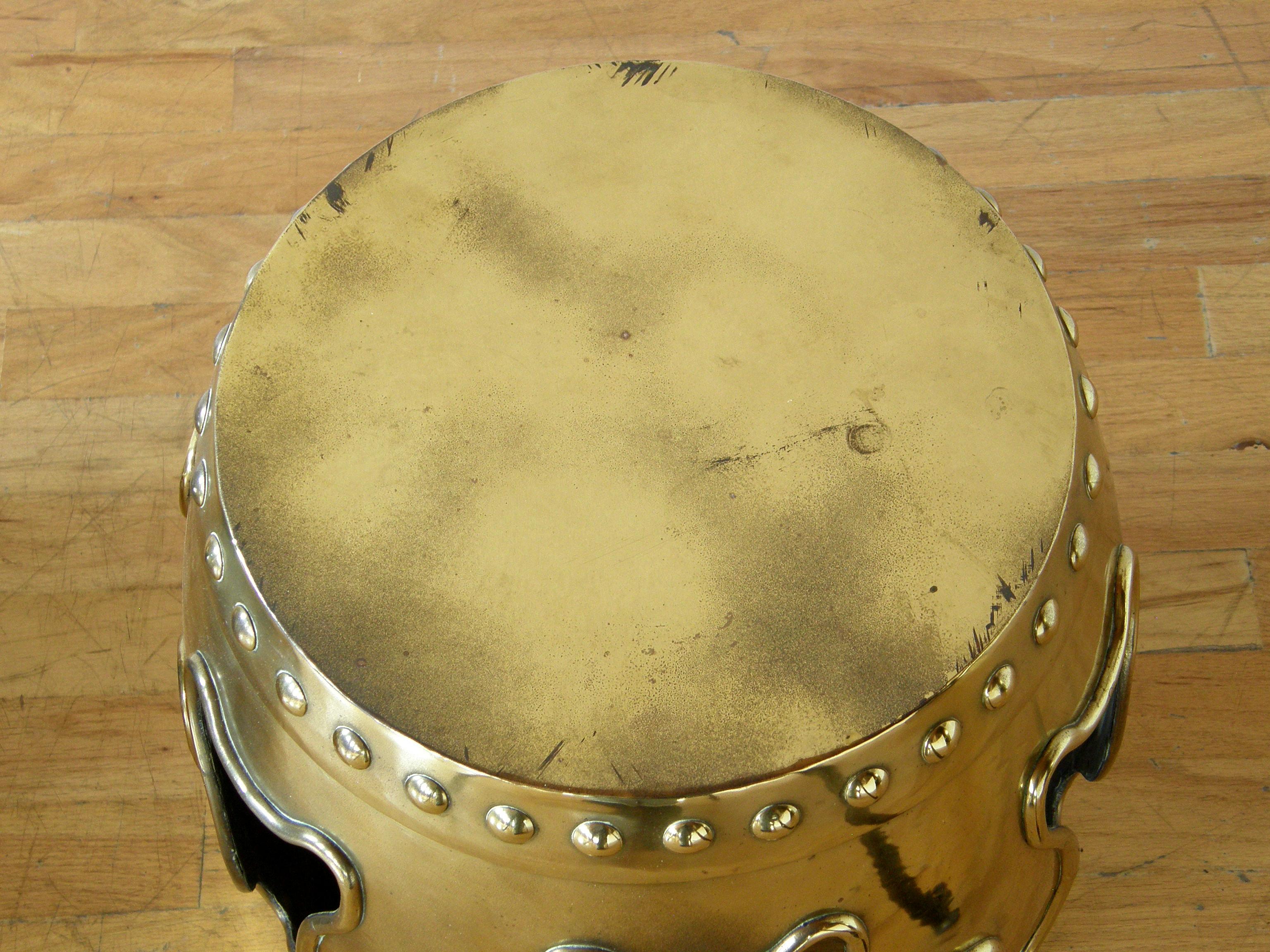 Pair of Brass Drum Garden Stools Chinese Style Design with Pierced Sides 3