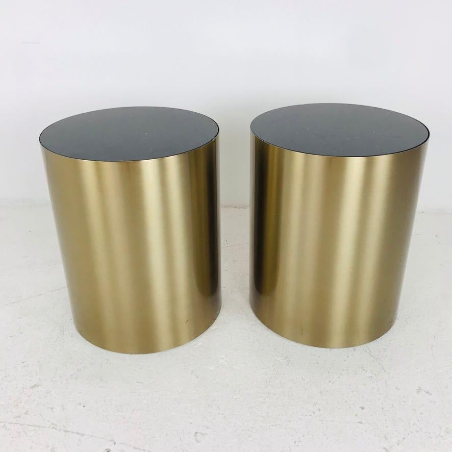 Pair of Brass Drum Tables with Marble Top For Sale 8