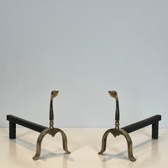 Pair of Brass Ducks Andirons In the Style of Maison Jansen