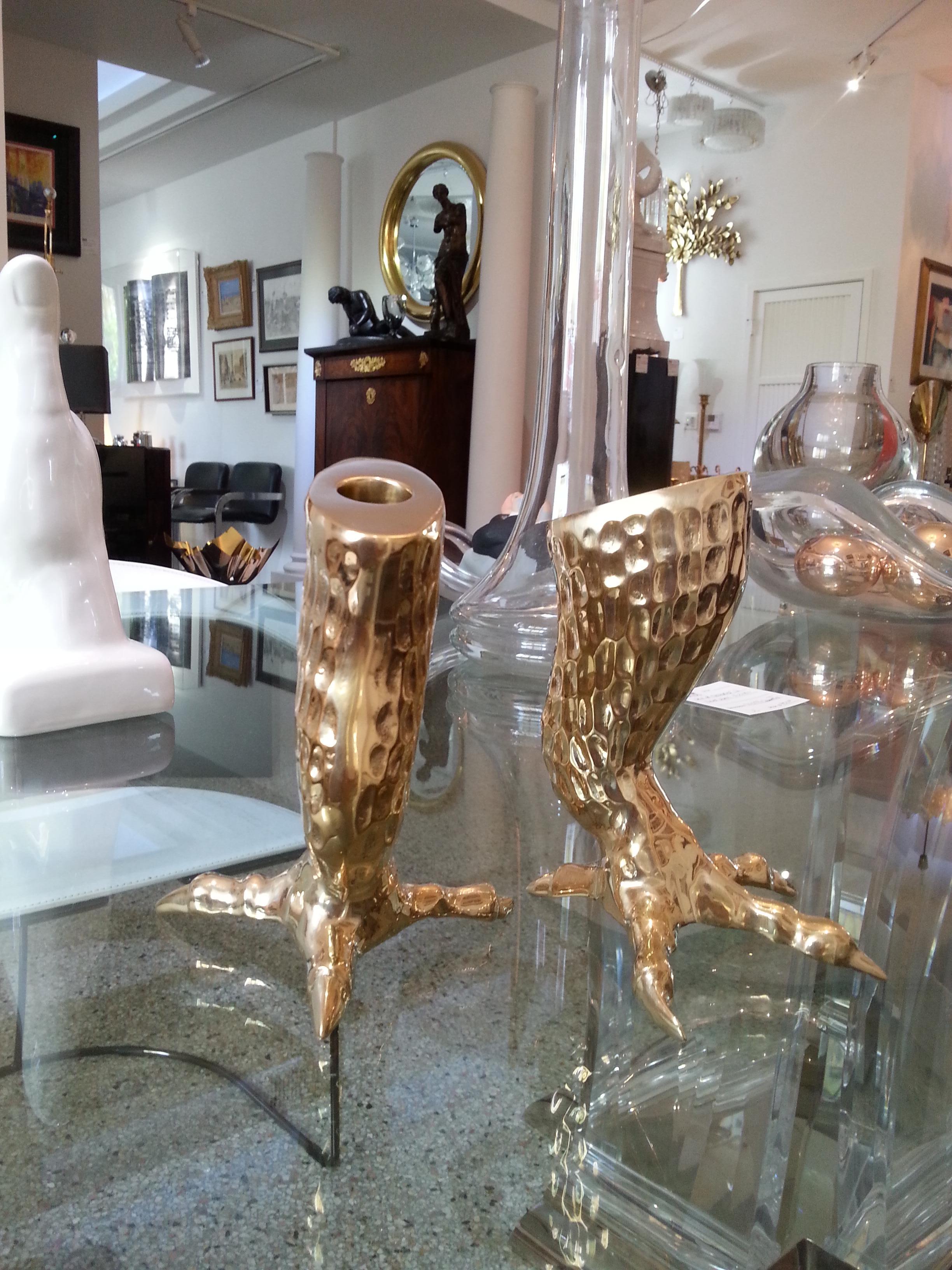 This stylish, chic and unique set of eagle talon candlesticks have been professionally polished and they will make a statement on you fireplace mantle or any table top.