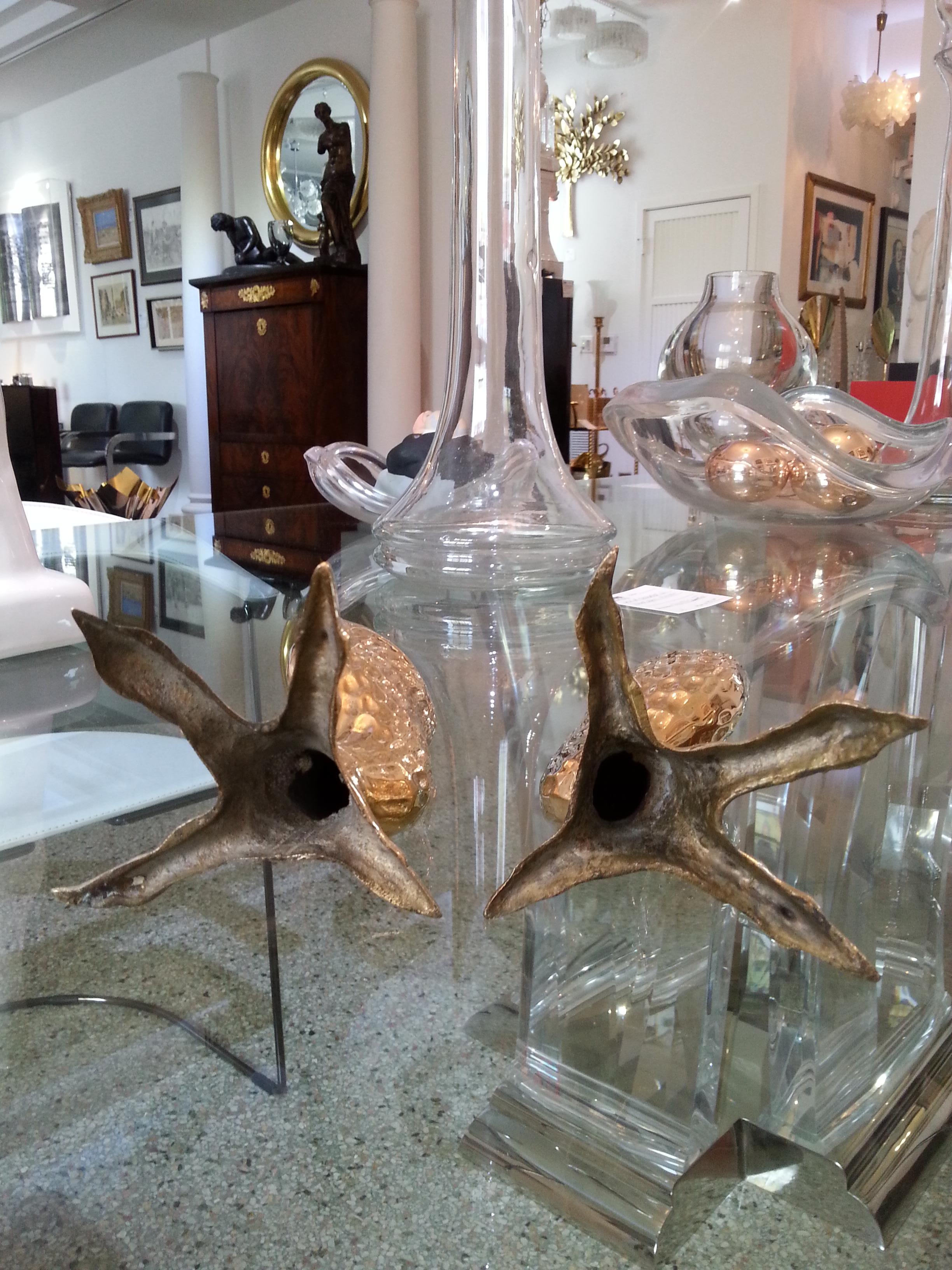 Cast Pair of Brass Eagle Talon Candlesticks