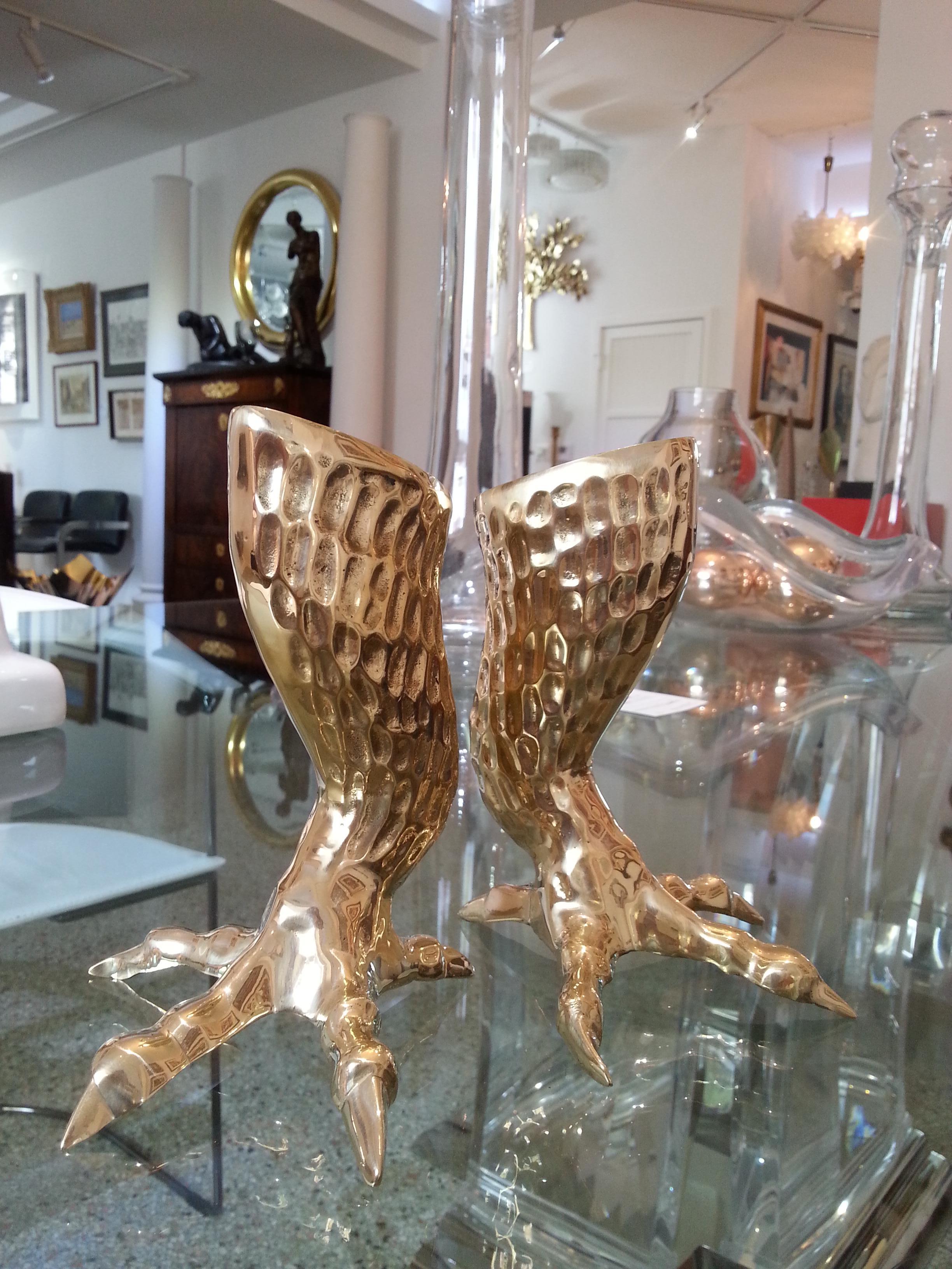 Pair of Brass Eagle Talon Candlesticks In Good Condition In West Palm Beach, FL