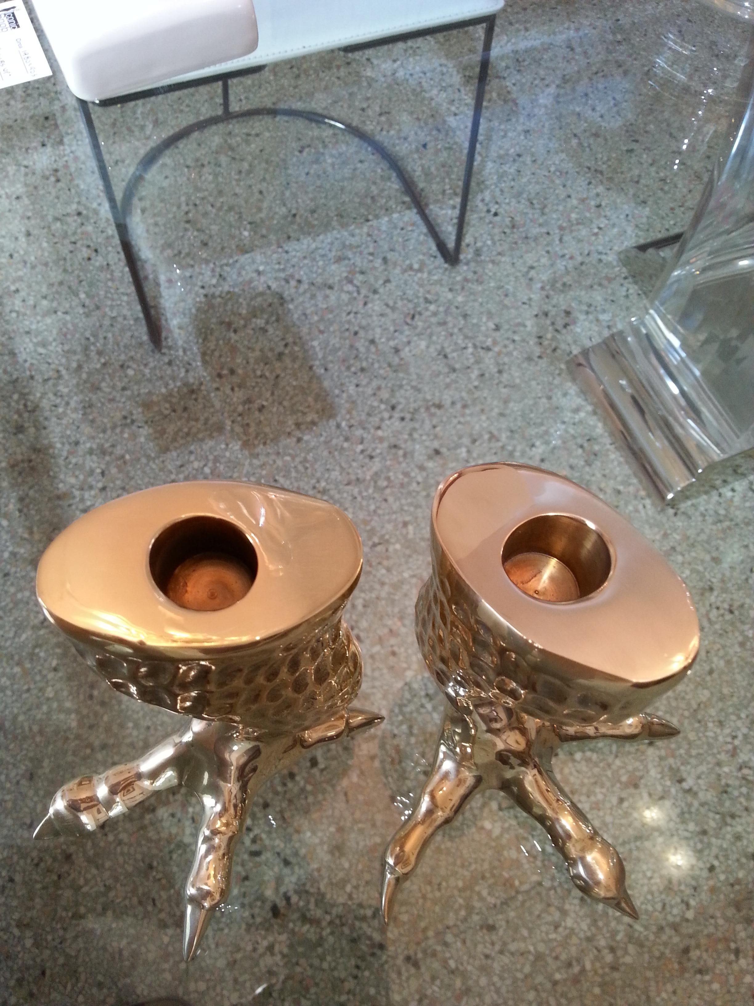 Pair of Brass Eagle Talon Candlesticks 1