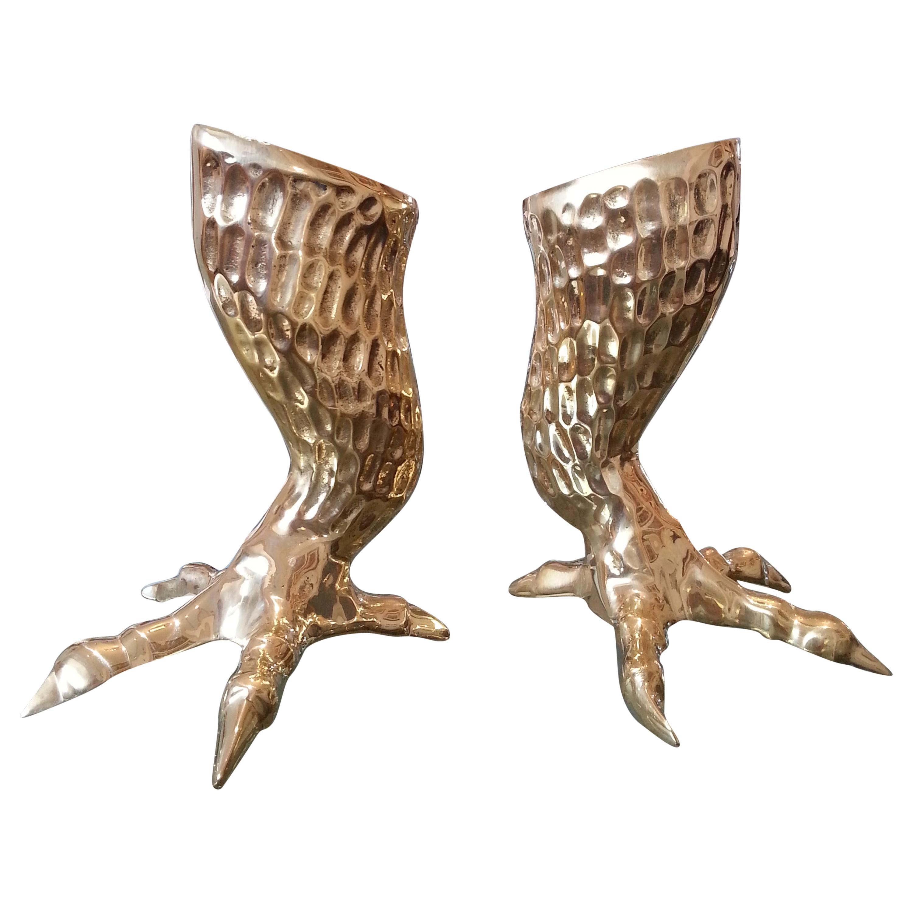 Pair of Brass Eagle Talon Candlesticks