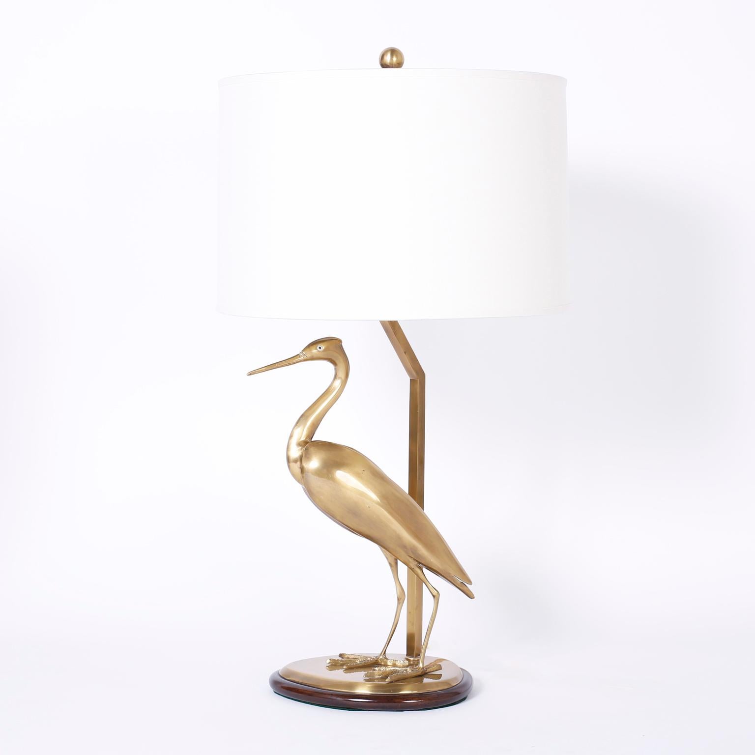 American Pair of Brass Egret Bird Table Lamps