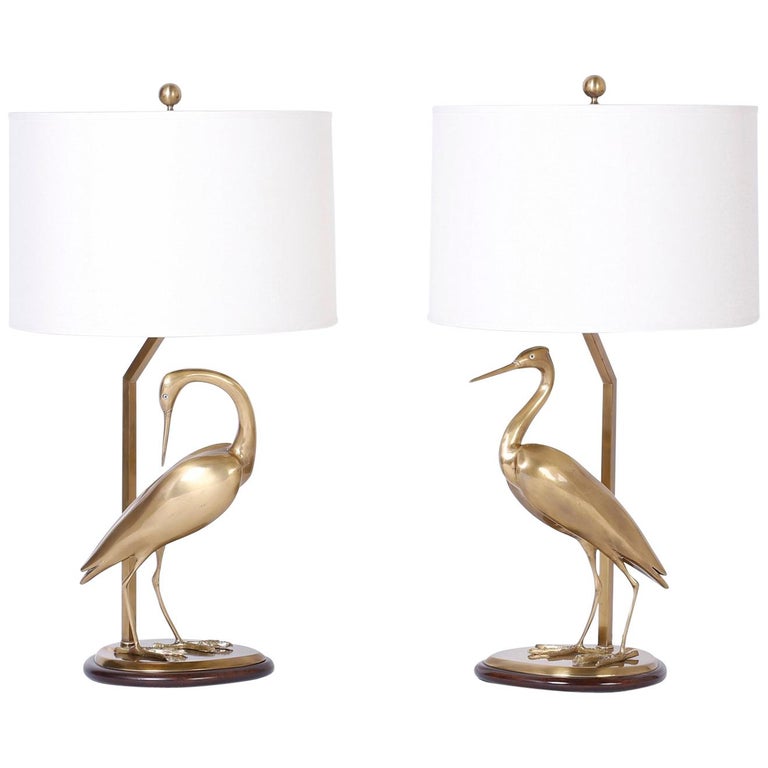 Pair of Brass Egret Bird Table Lamps at 1stDibs bird lamps, egret
