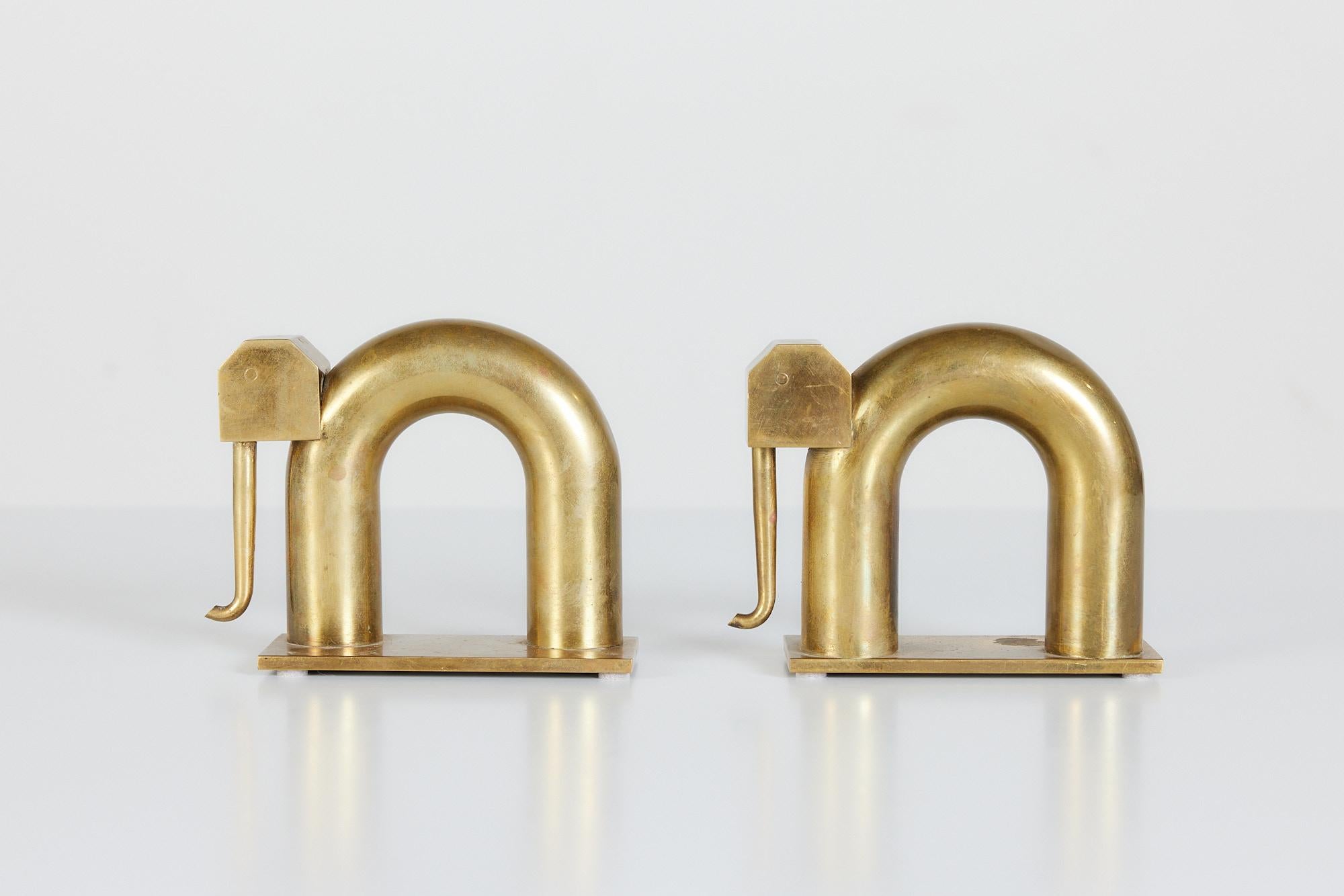 American Pair of Brass Elephant Bookends by Walter Von Nessen for Chase USA