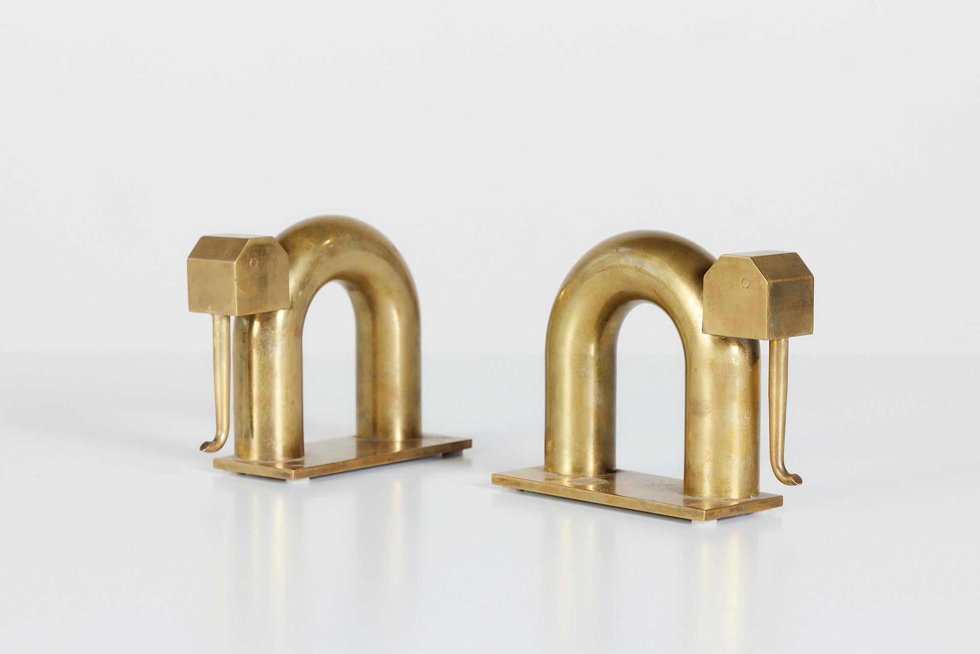 Mid-20th Century Pair of Brass Elephant Bookends by Walter Von Nessen for Chase USA
