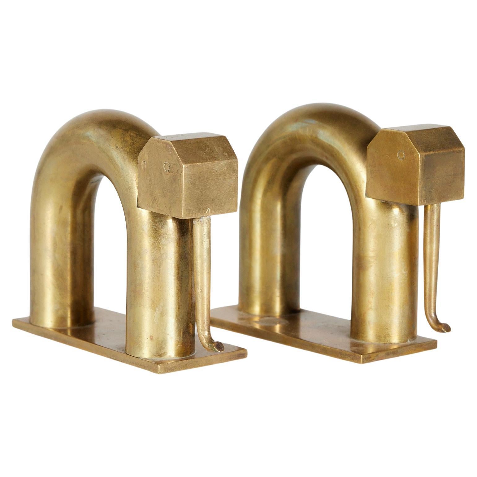 Pair of Brass Elephant Bookends by Walter Von Nessen for Chase USA