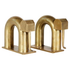 Vintage Pair of Brass Elephant Bookends by Walter Von Nessen for Chase USA