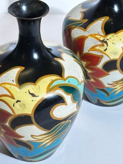 Paar Messing-Emaille Art Deco Vasen von Metawa, niederländischer Gouda-Stil, 1920er Jahre