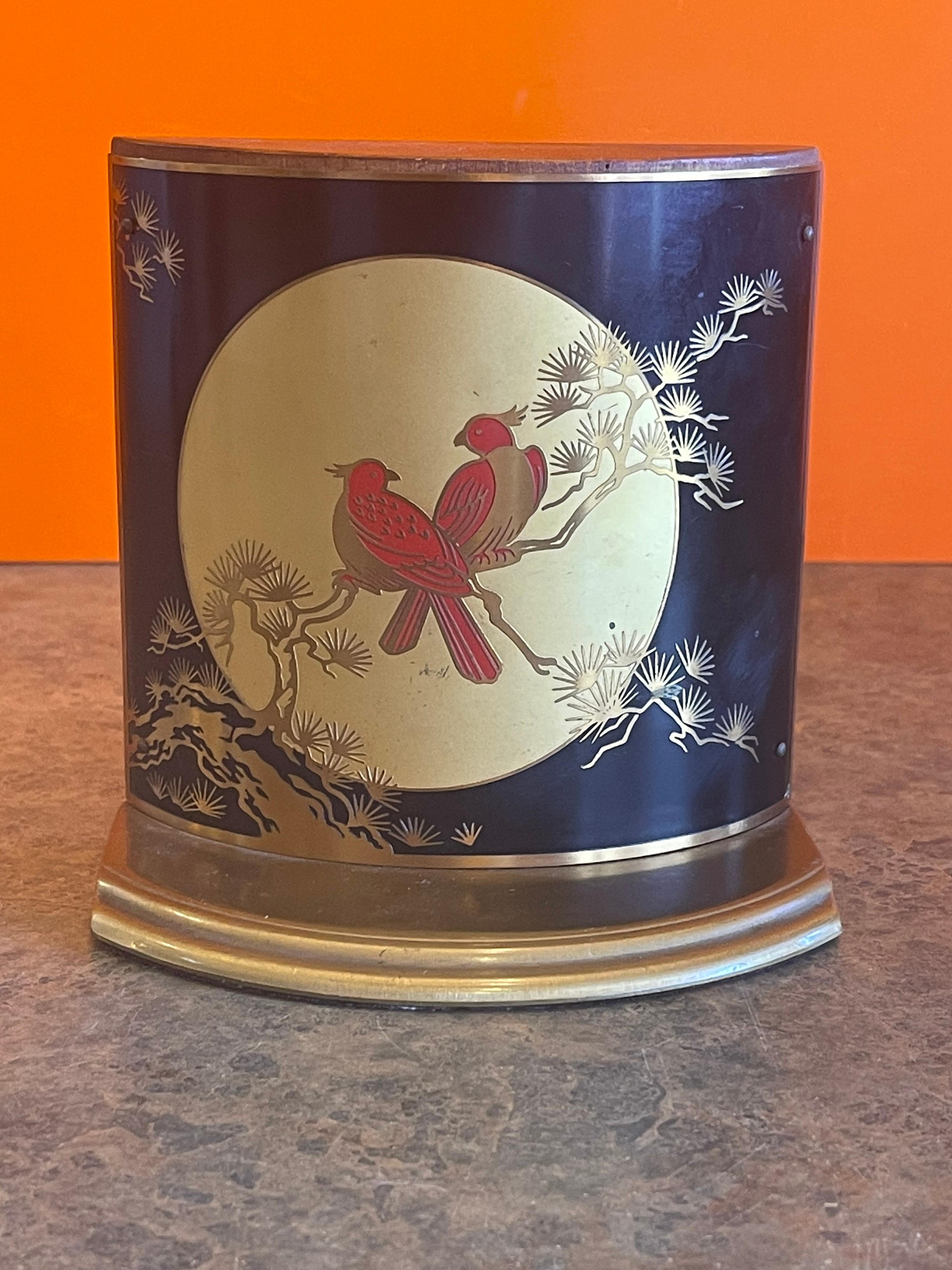 Pair of Brass, Enamel & Wood Asian Style Bird Bookends by Grammes 6