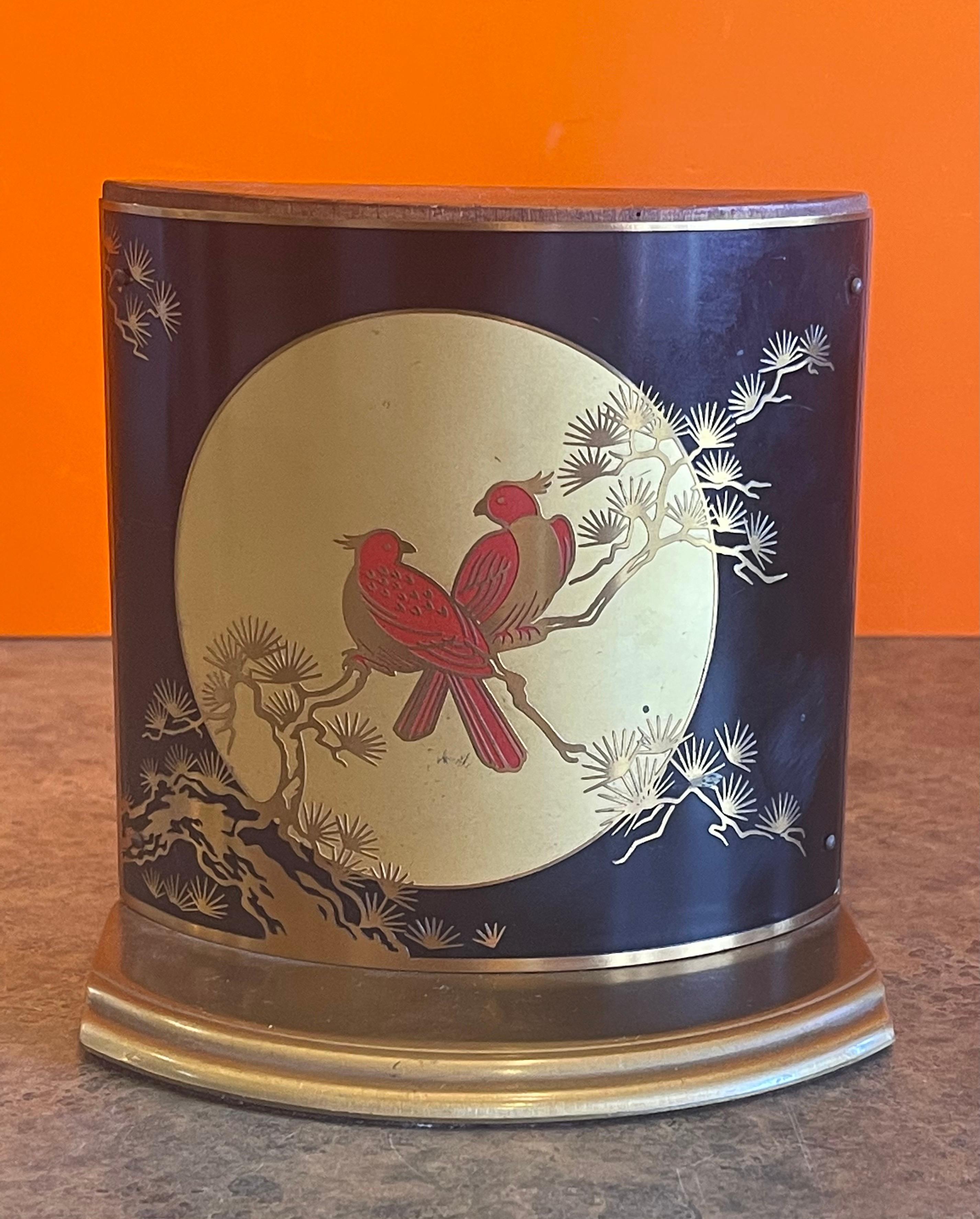 Pair of Brass, Enamel & Wood Asian Style Bird Bookends by Grammes 4