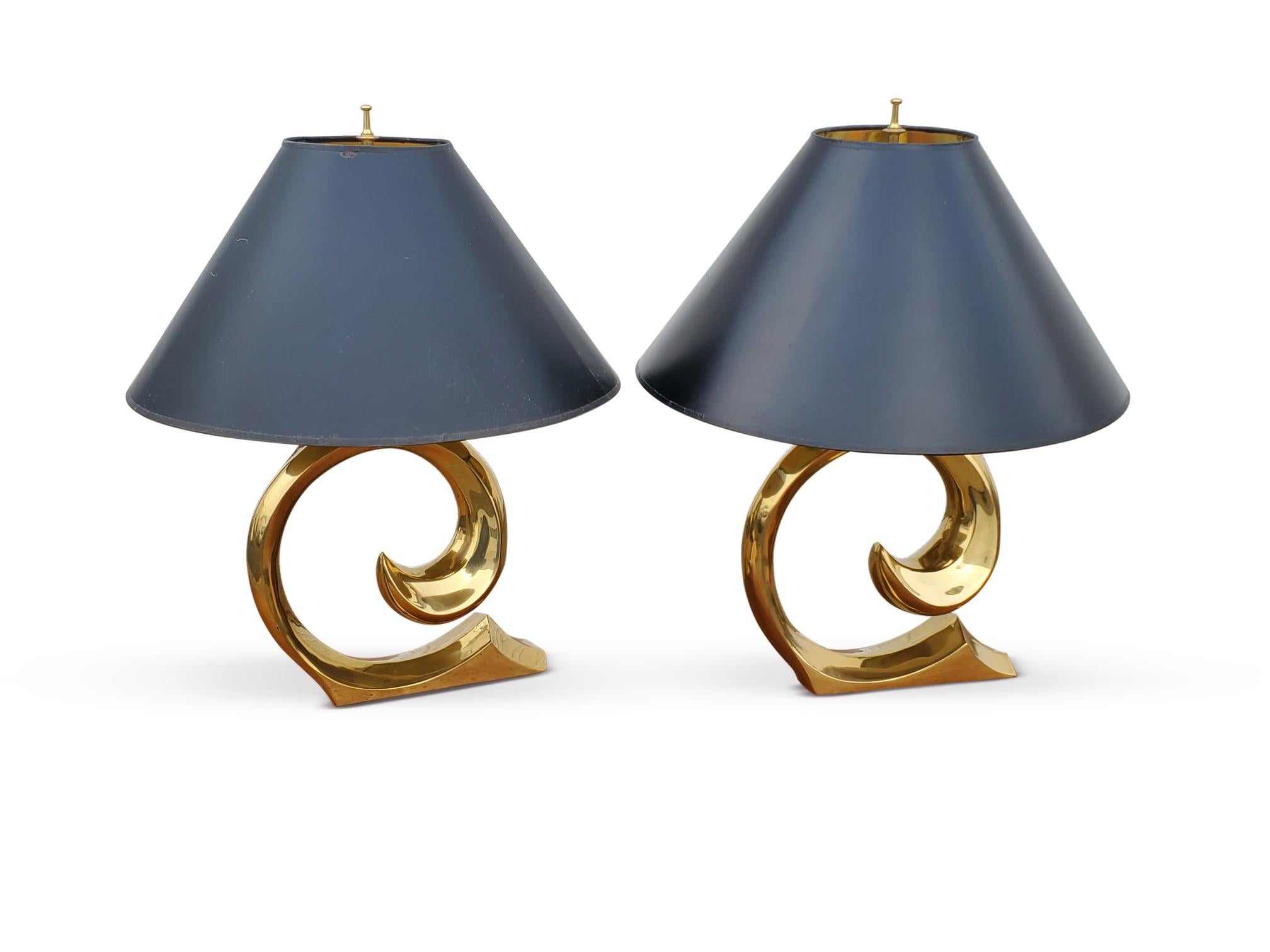Pair of Brass Erwin Lambeth Table Lamps  In Good Condition For Sale In Middlesex, NJ