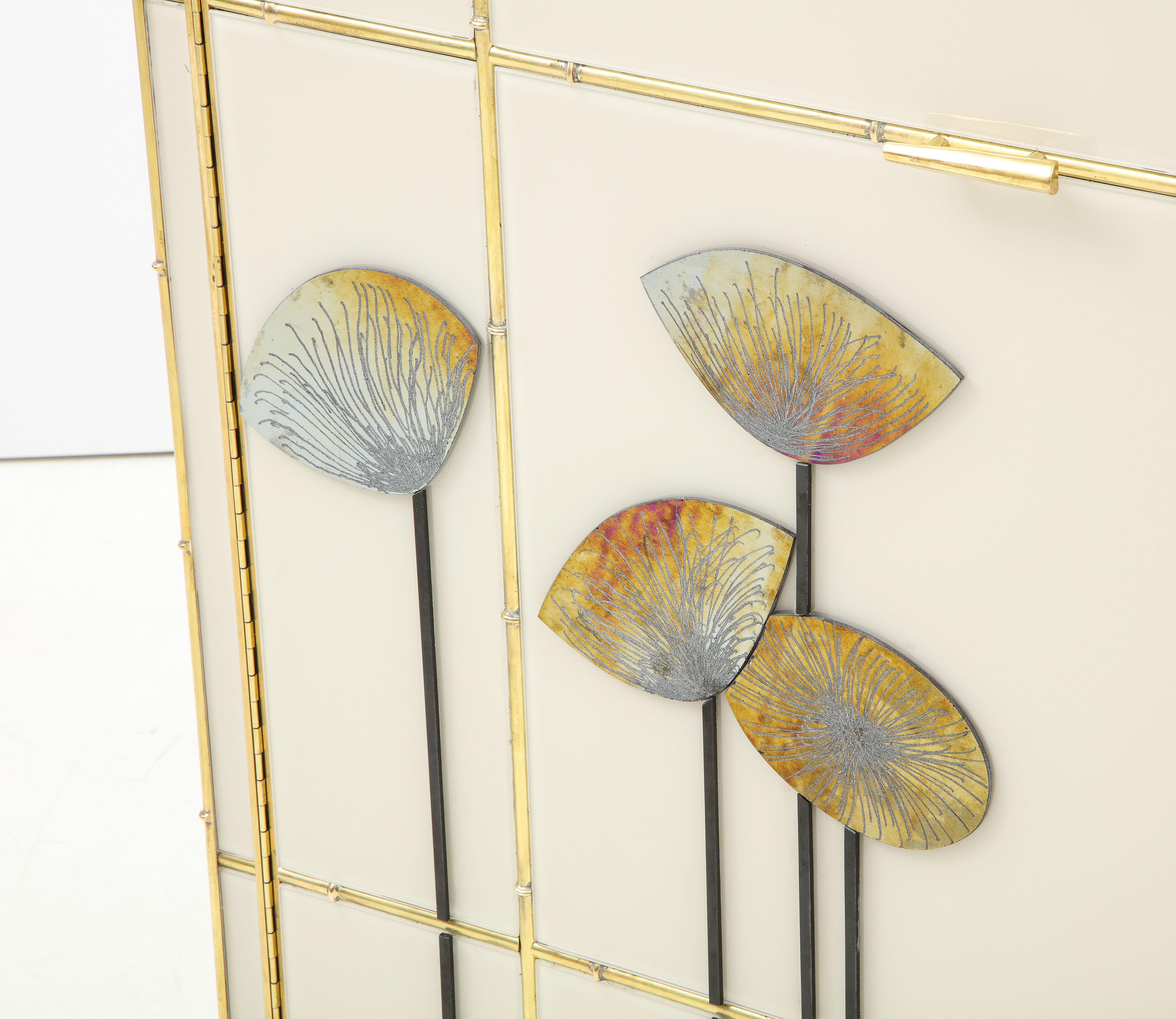Pair of Brass Faux Bamboo and Ivory Murano Glass 