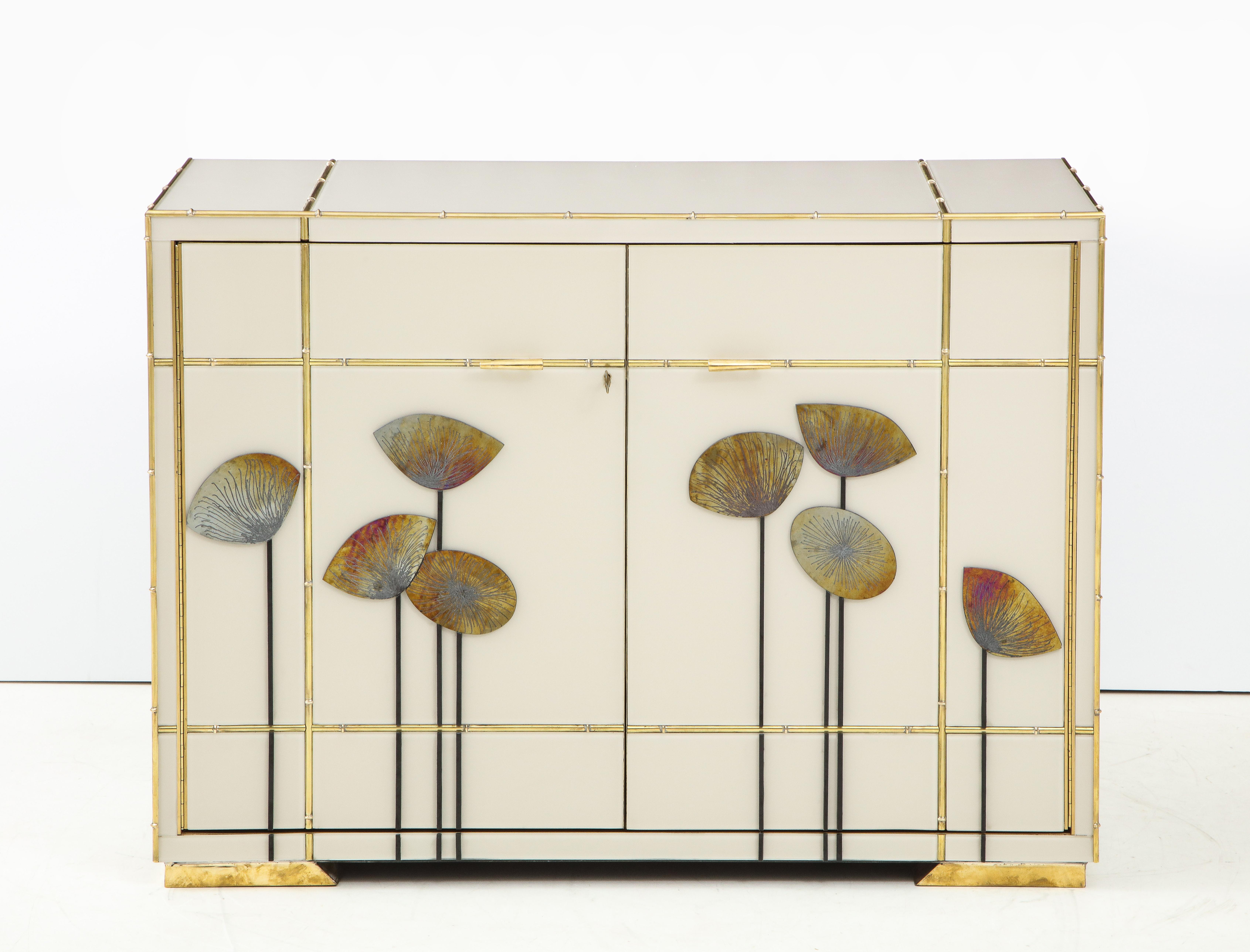 Pair of Brass Faux Bamboo and Ivory Murano Glass 