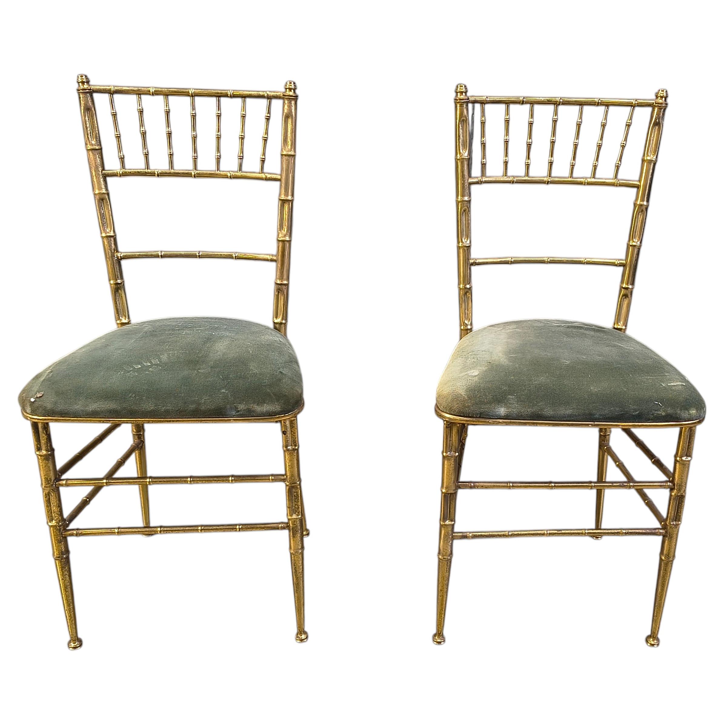 Pair of brass faux bamboo chairs, 1960s