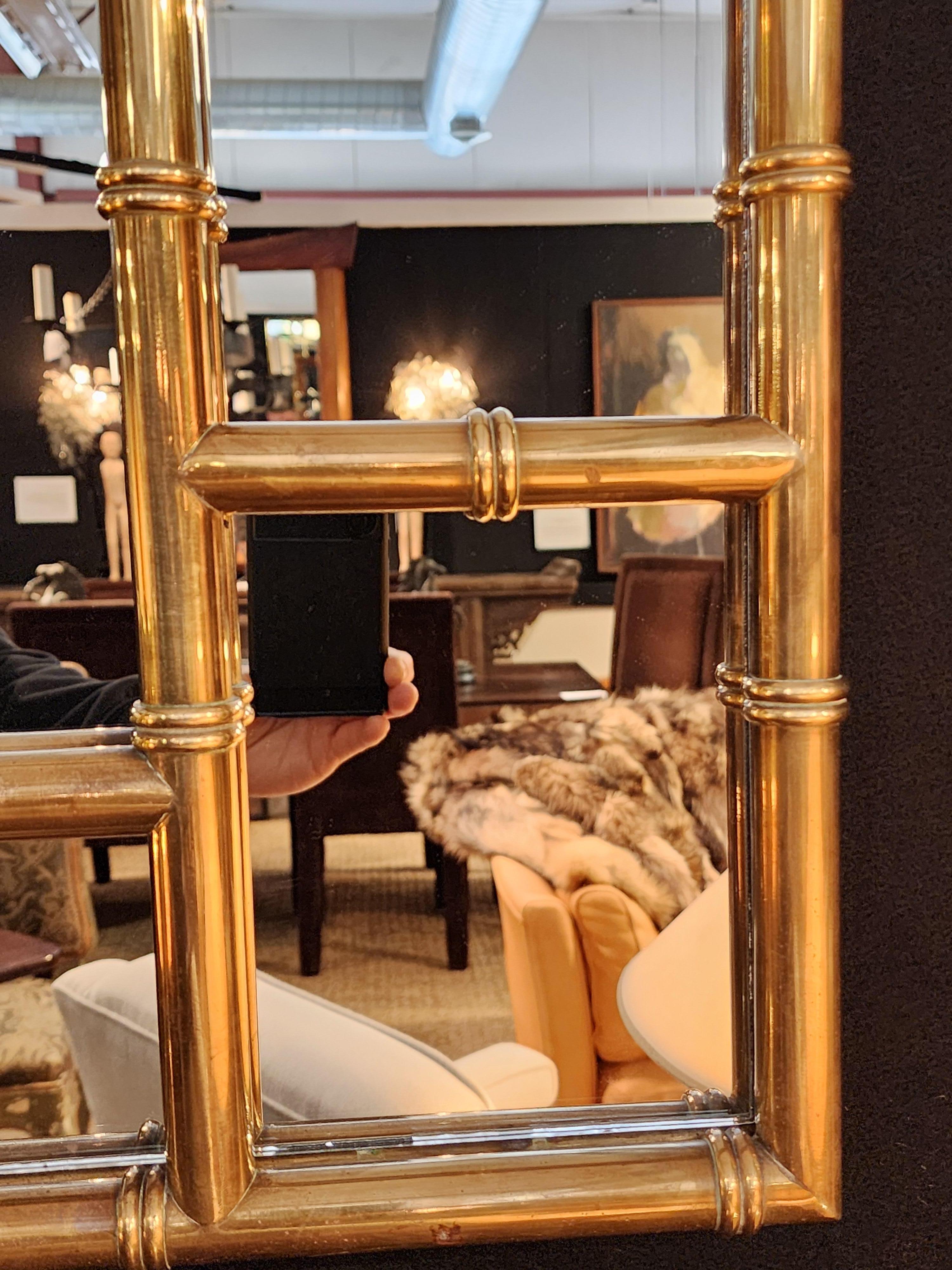 Pair Of Brass Faux Bamboo Mirrors by Mastercraft 1970 In Good Condition For Sale In Hudson, NY