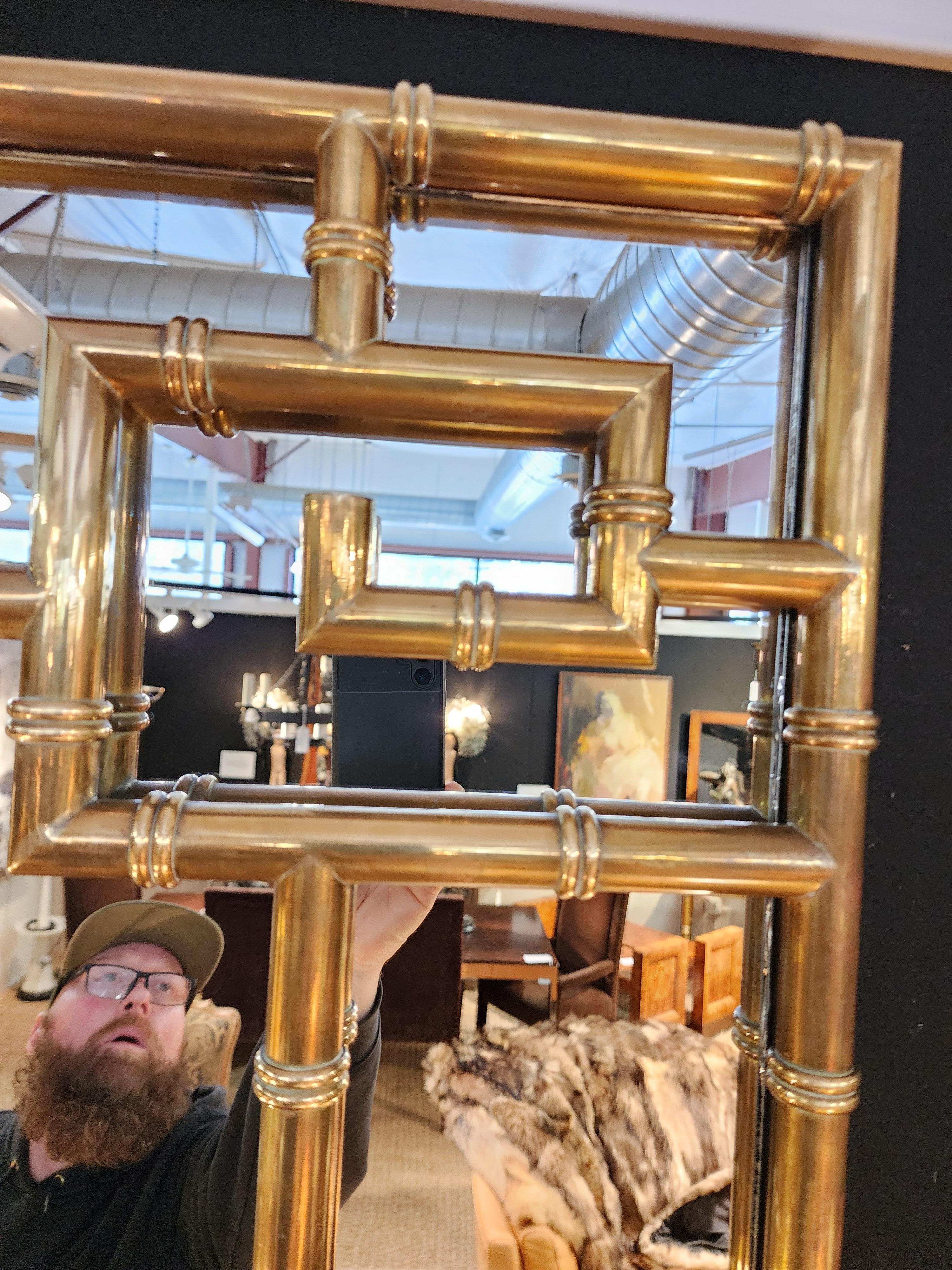 Pair Of Brass Faux Bamboo Mirrors by Mastercraft 1970 For Sale 1