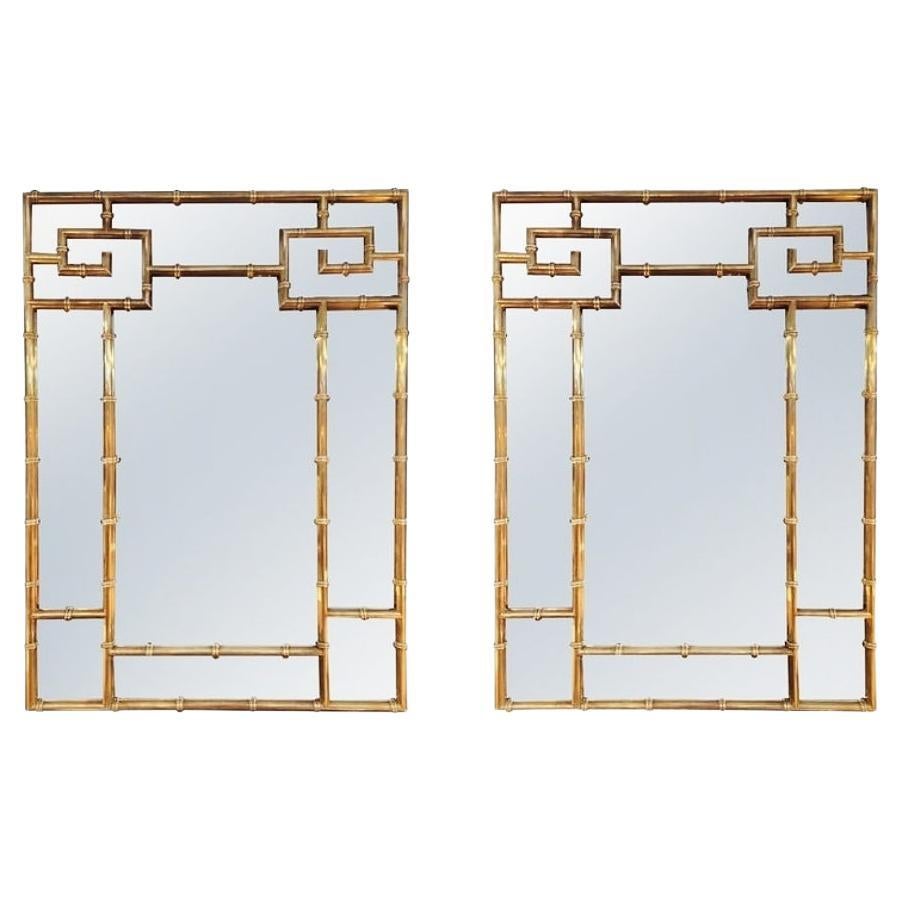 Pair Of Brass Faux Bamboo Mirrors by Mastercraft 1970 For Sale
