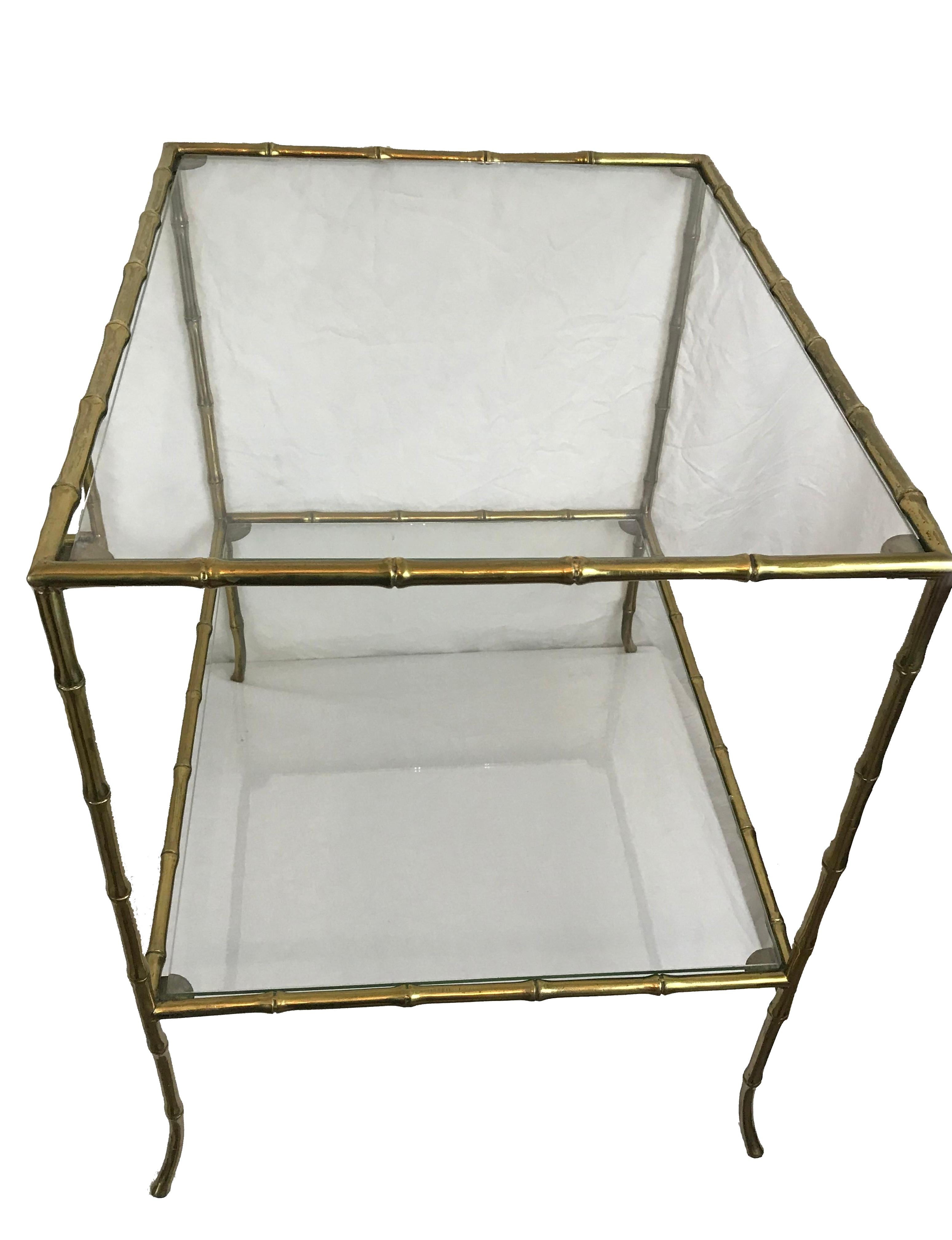 Chinoiserie Pair of Brass Faux Bamboo Side Tables