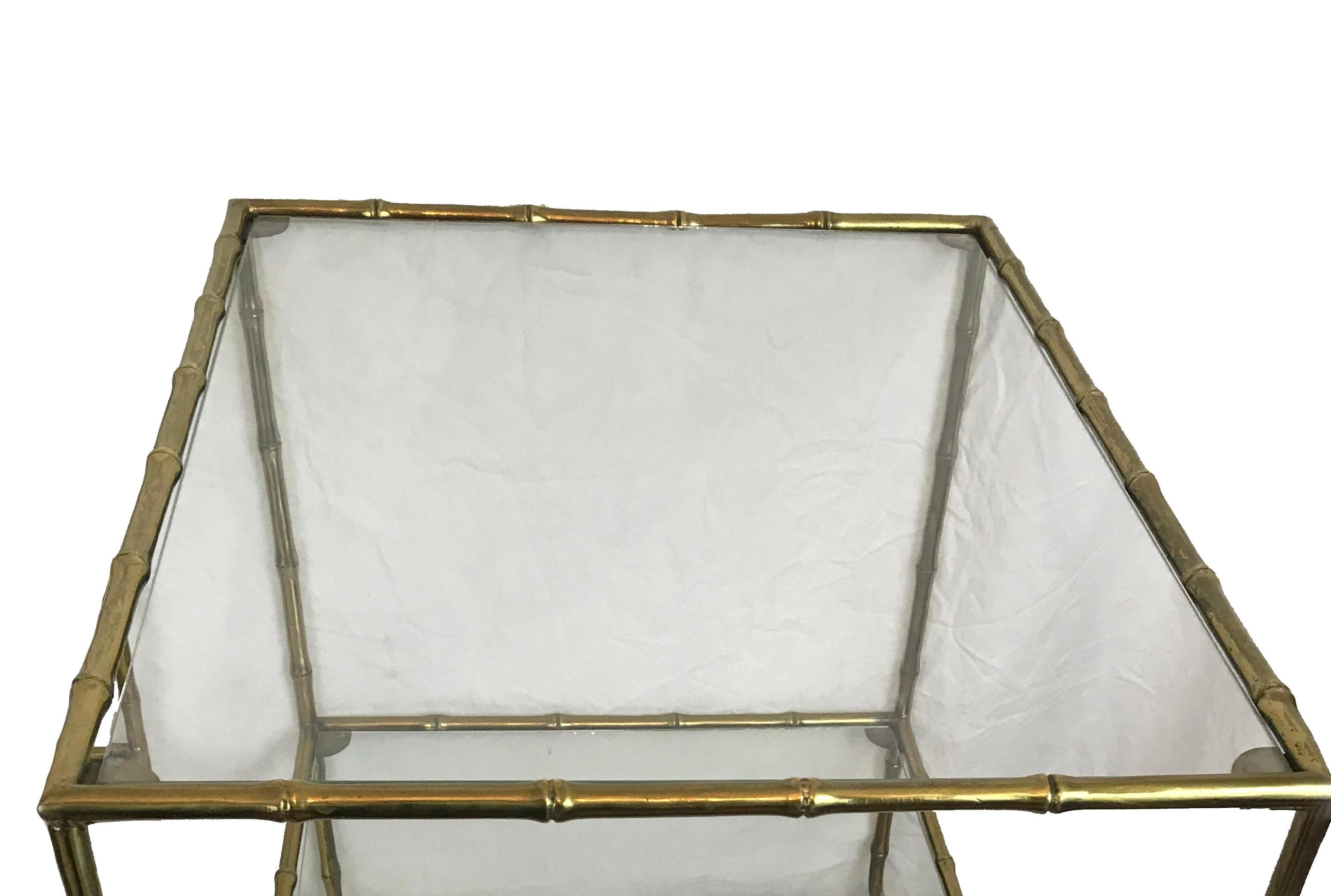 French Pair of Brass Faux Bamboo Side Tables