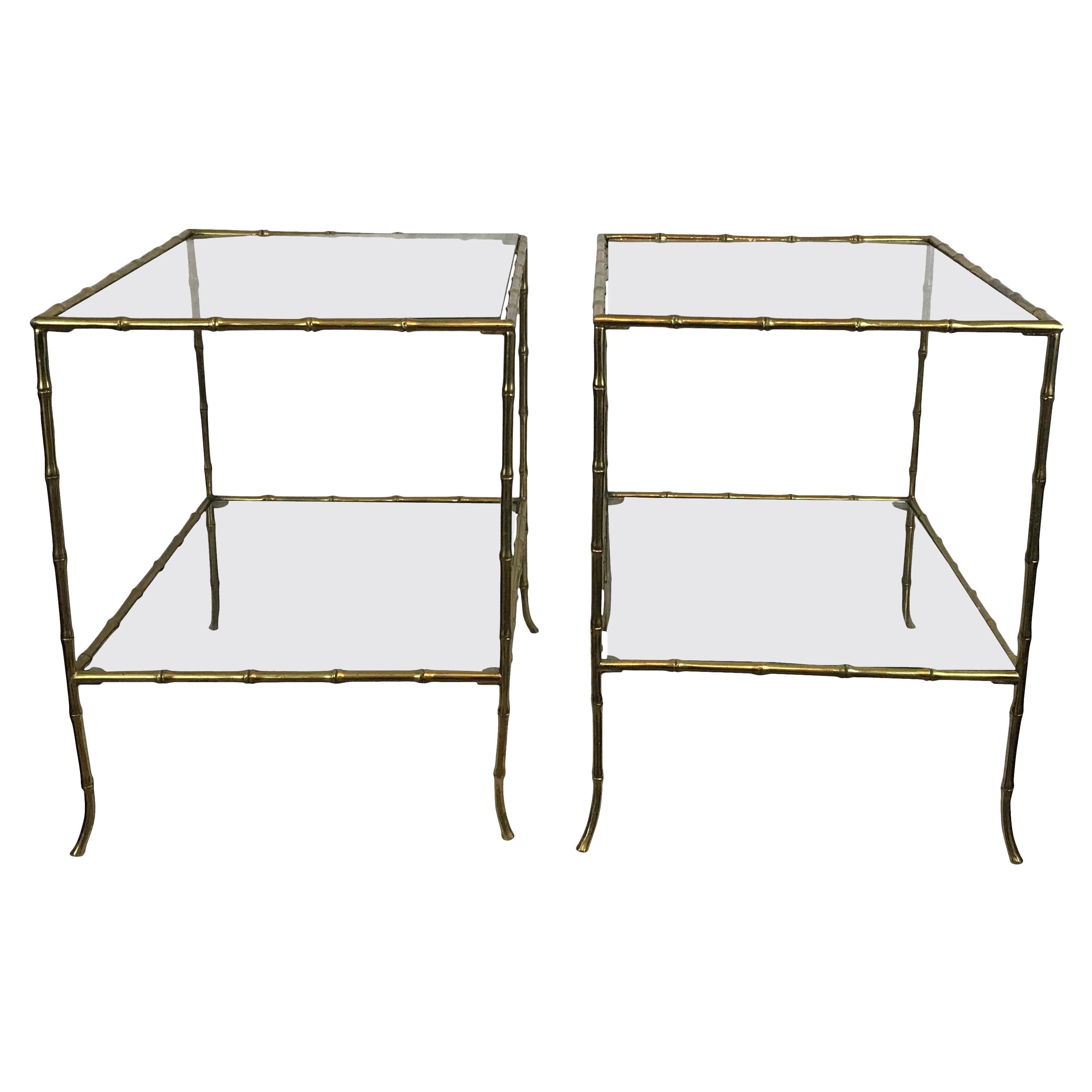 Pair of Brass Faux Bamboo Side Tables